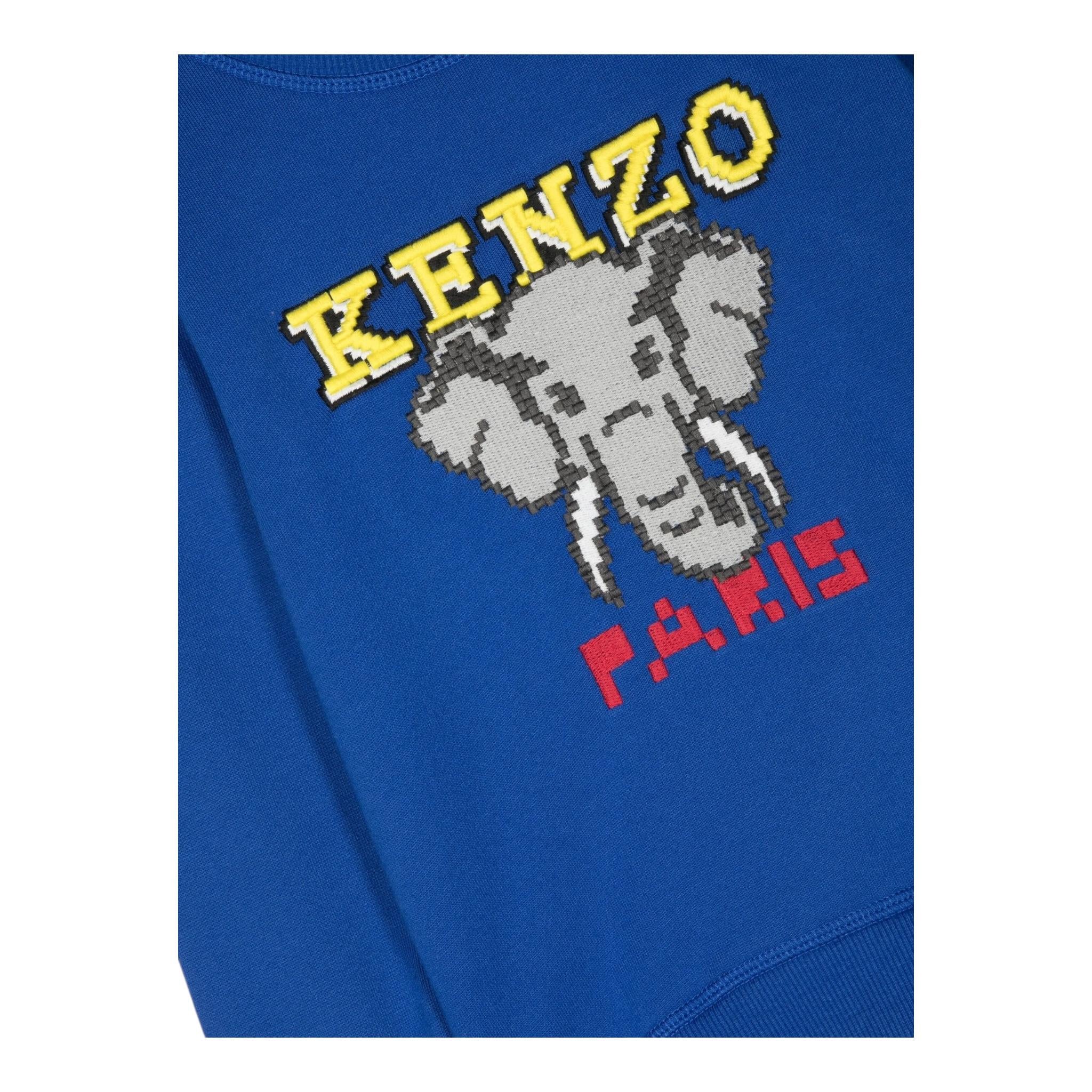 KENZO felpa chiusa girocollo tinta unita cn logo Blu per Bambino K25849 BLU KENZO