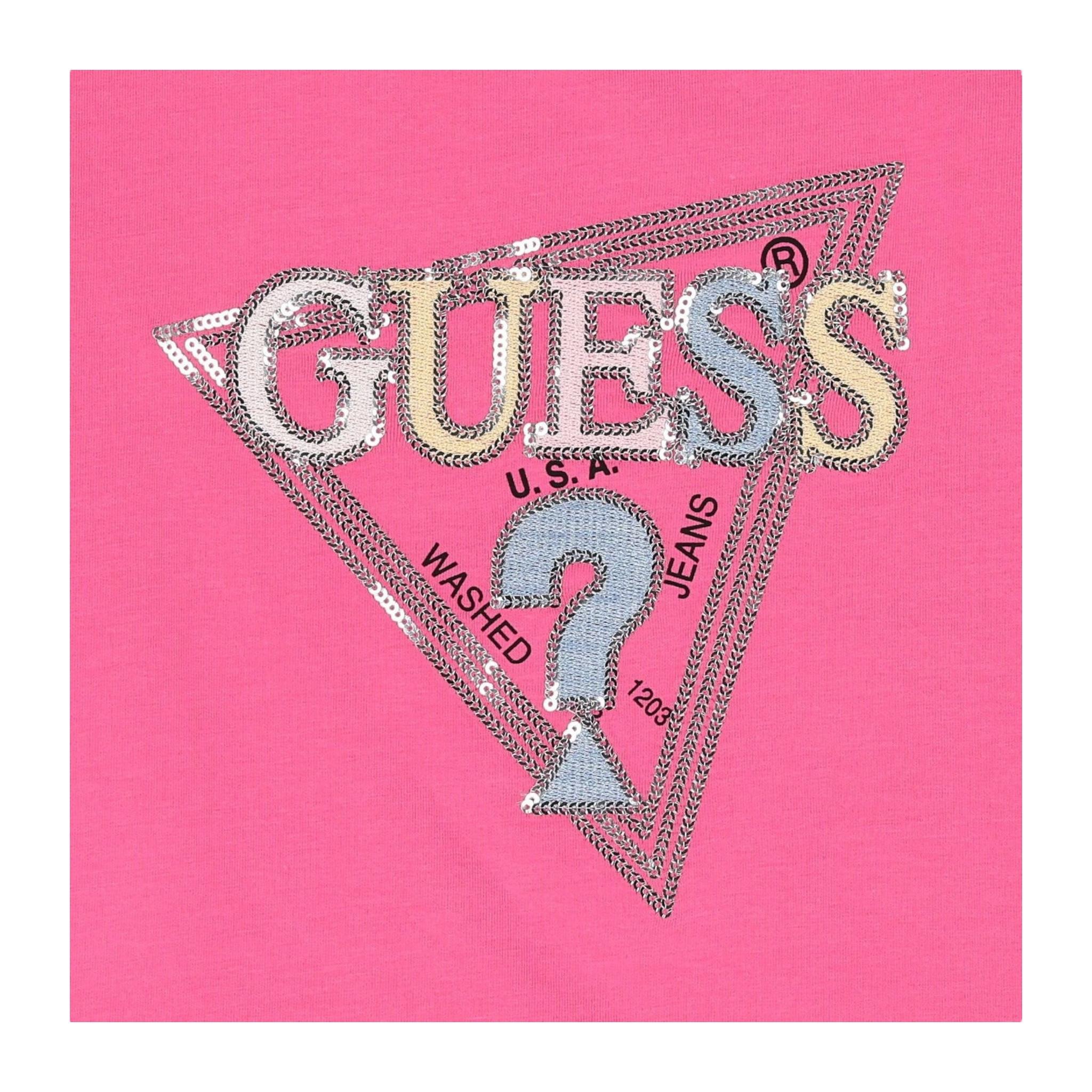 GUESS shirt girocollo tinta unita con stampa Rosa per Bambina K4YI11K6YW4J ROSA GUESS