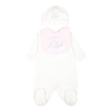 MONNALISA set tutina tinta unita con stampa-cappello-bavetta Bianco per Neonata 35D500 BIANCO MONNALISA