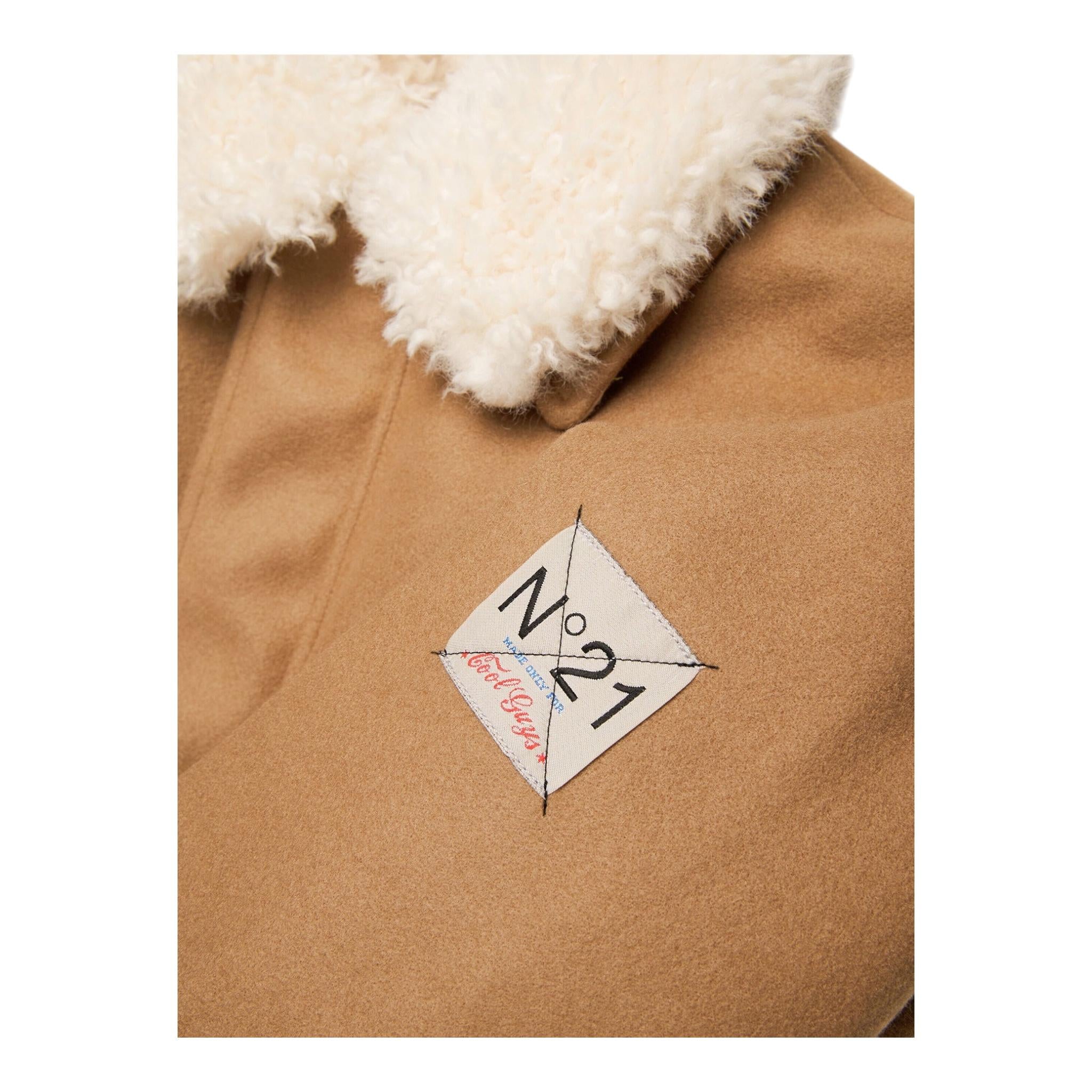 N°21 montone tinta unita con collo pelliccia Beige per Bambino N21981 BEIGE N°21