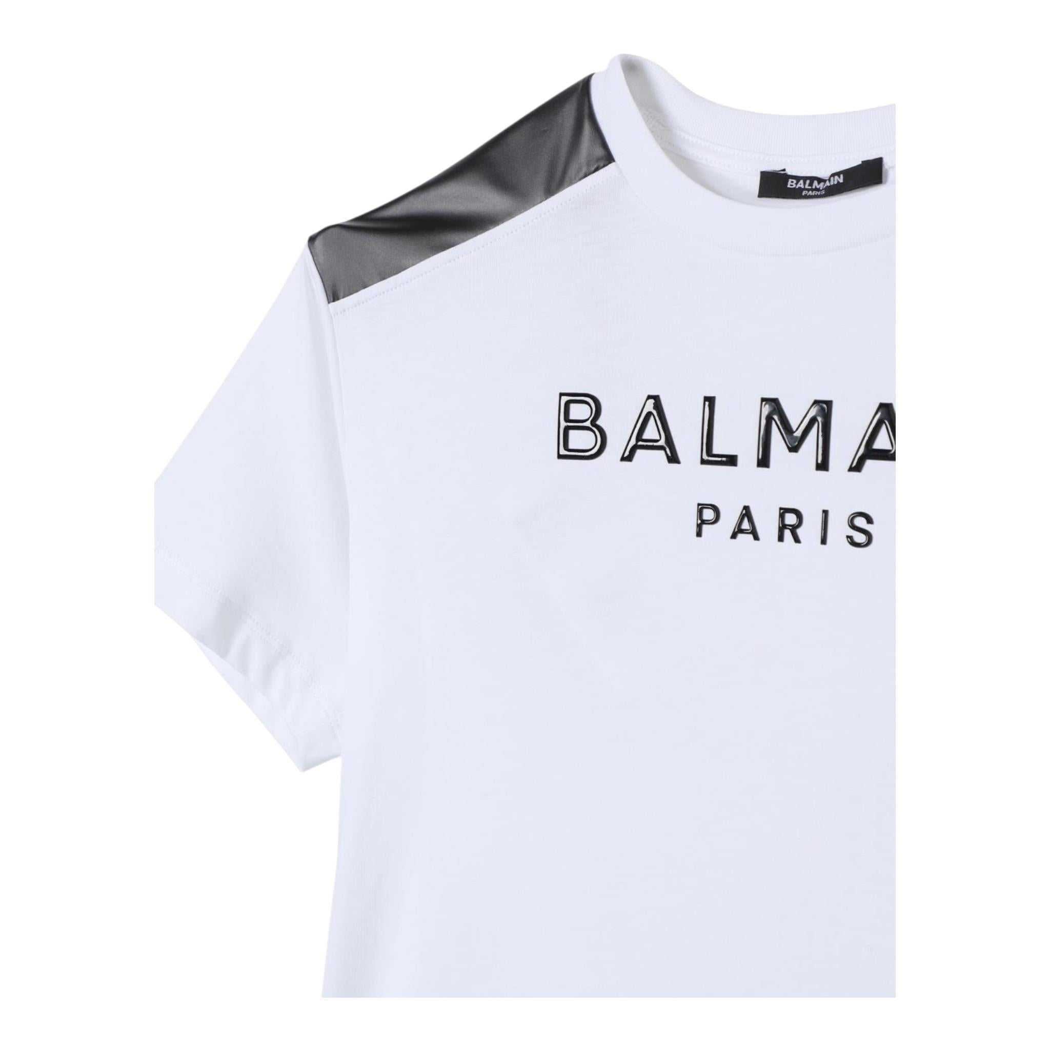 BALMAIN t-shirt girocollo tinta unita con stampa Bianco per Bambino BV8Q81X BIANCO BALMAIN