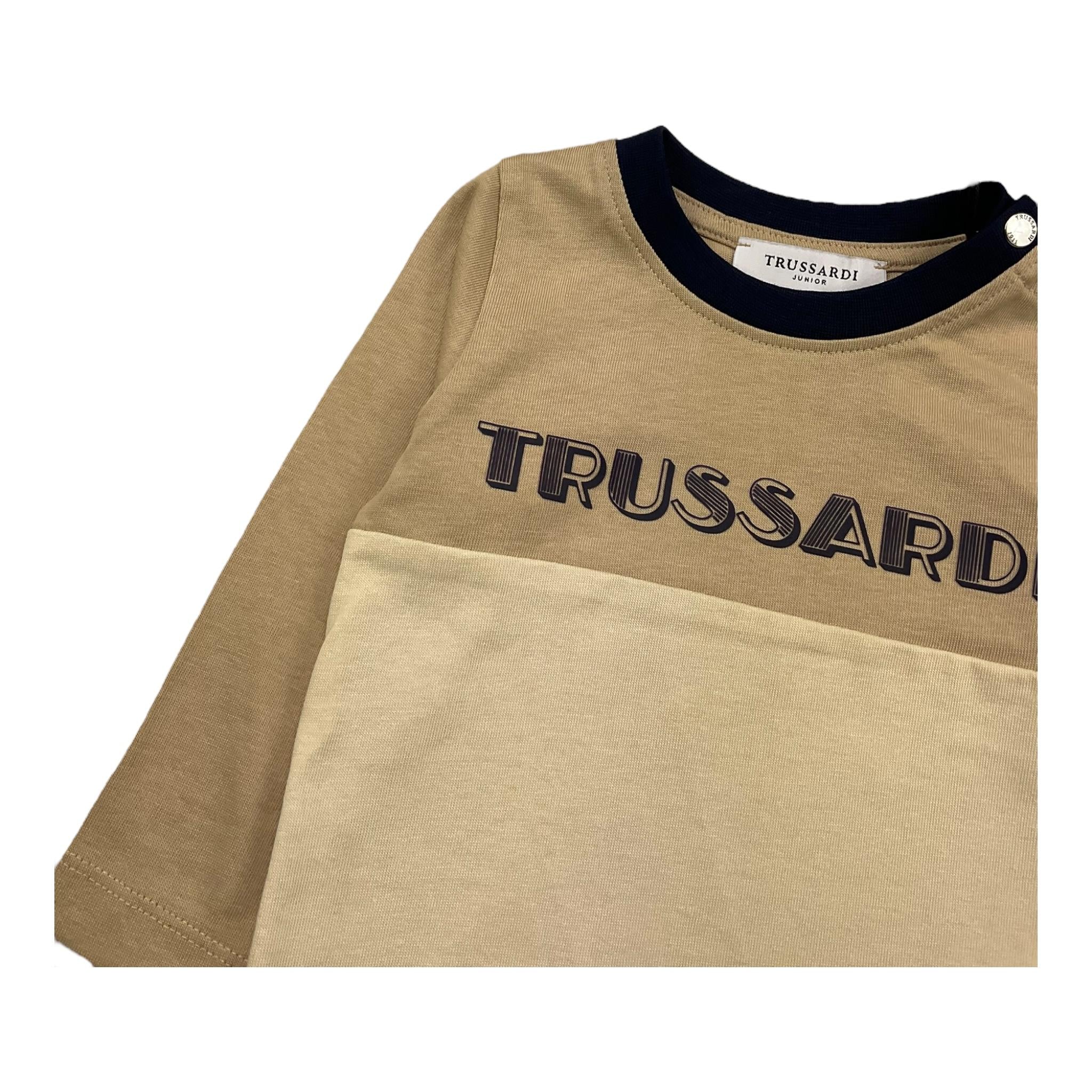 TRUSSARDI shirt girocollo bicolore con logo Beige per Neonato TIA25097 BEIGE TRUSSARDI