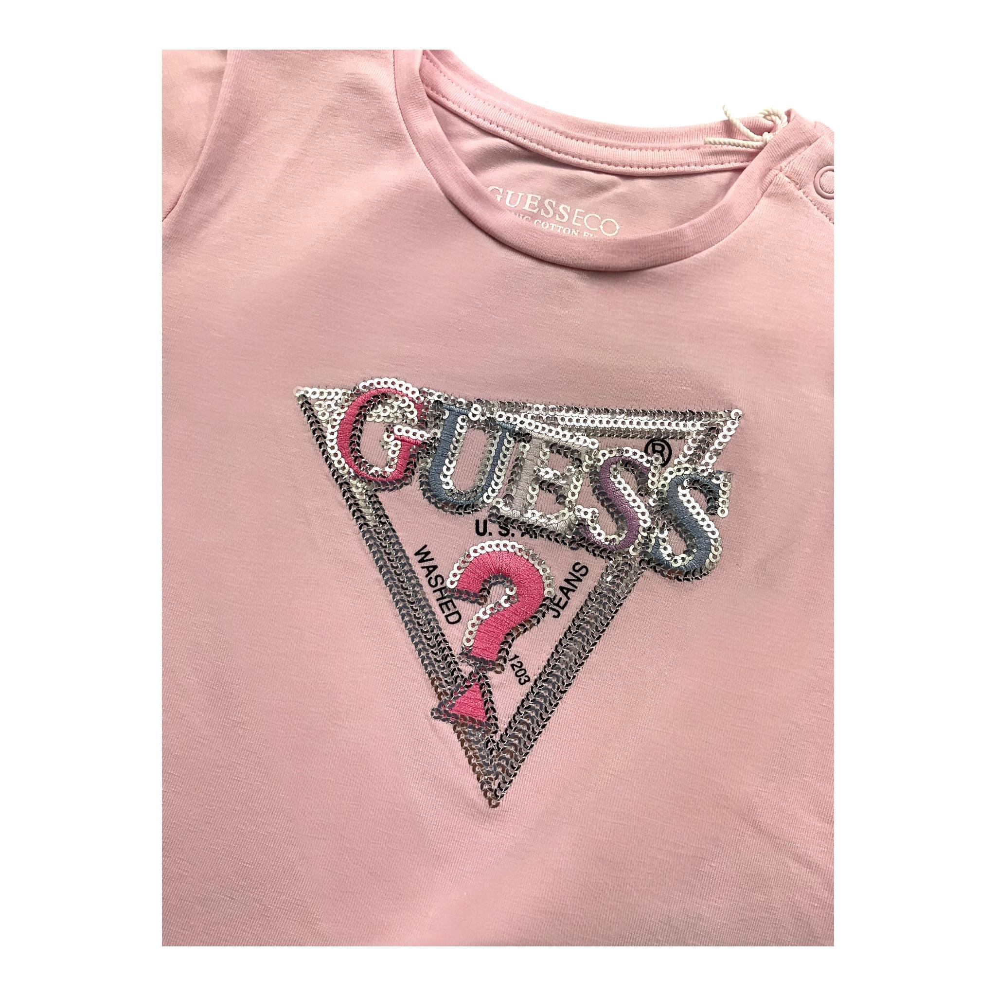 GUESS shirt girocollo tinta unita con stampa Rosa per Neonata K4YI11K6YW4X ROSA GUESS