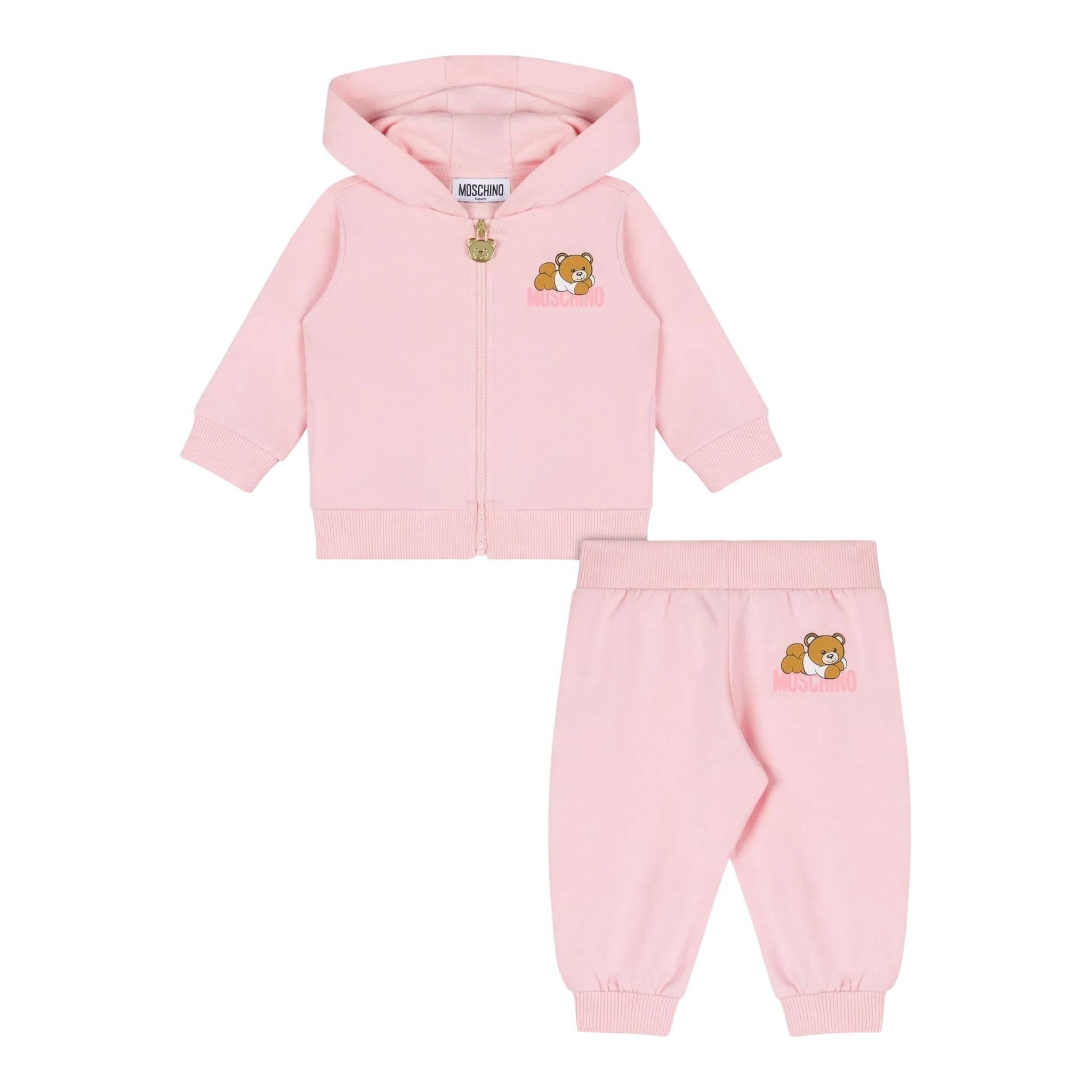 MOSCHINO completo 2 pezzi felpa-pantalone tinta unita Rosa per Neonata MMK04A ROSA MOSCHINO