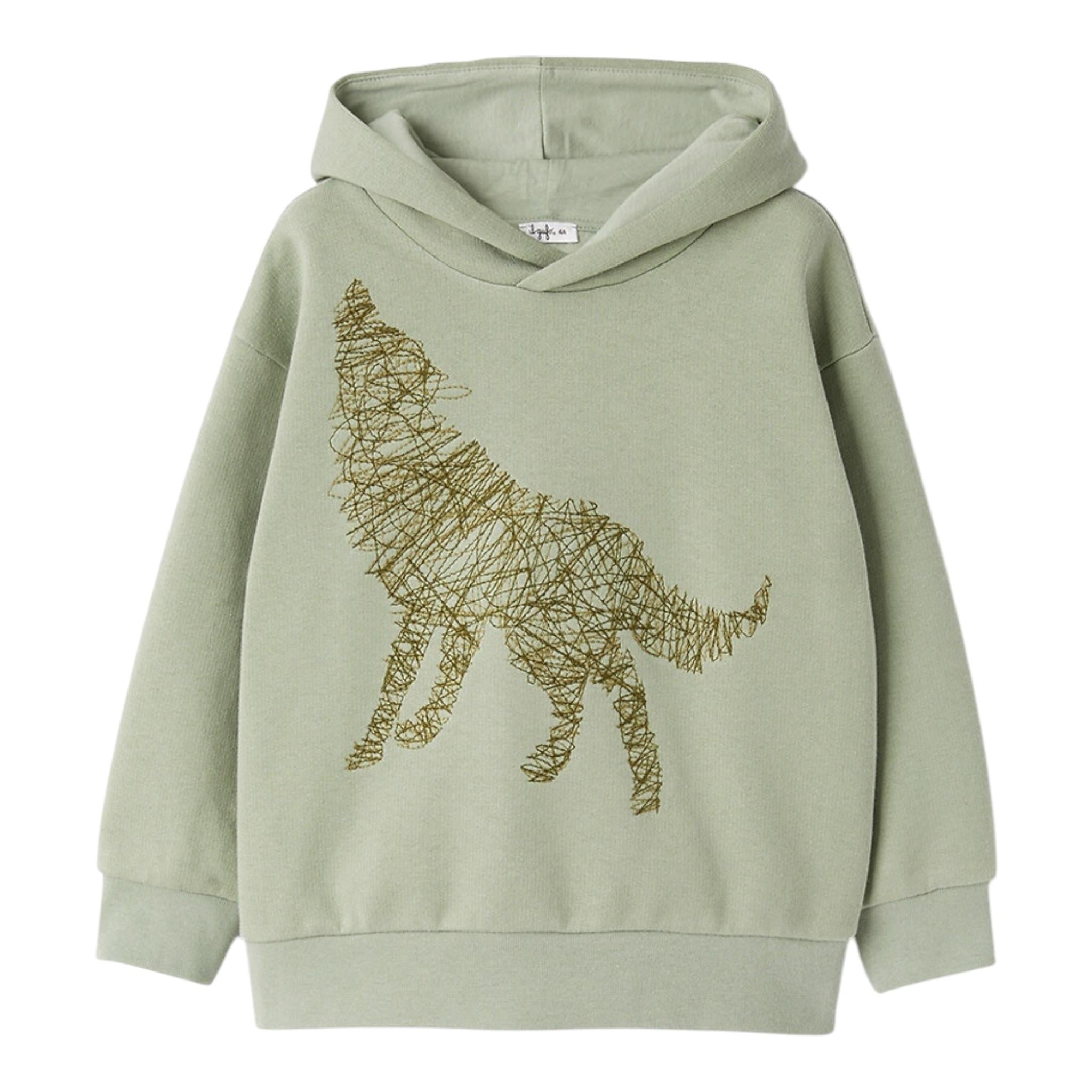 IL GUFO felpa tinta unita con cappuccio e stampa Verde per Neonato A24MF288M0107 VERDE IL GUFO