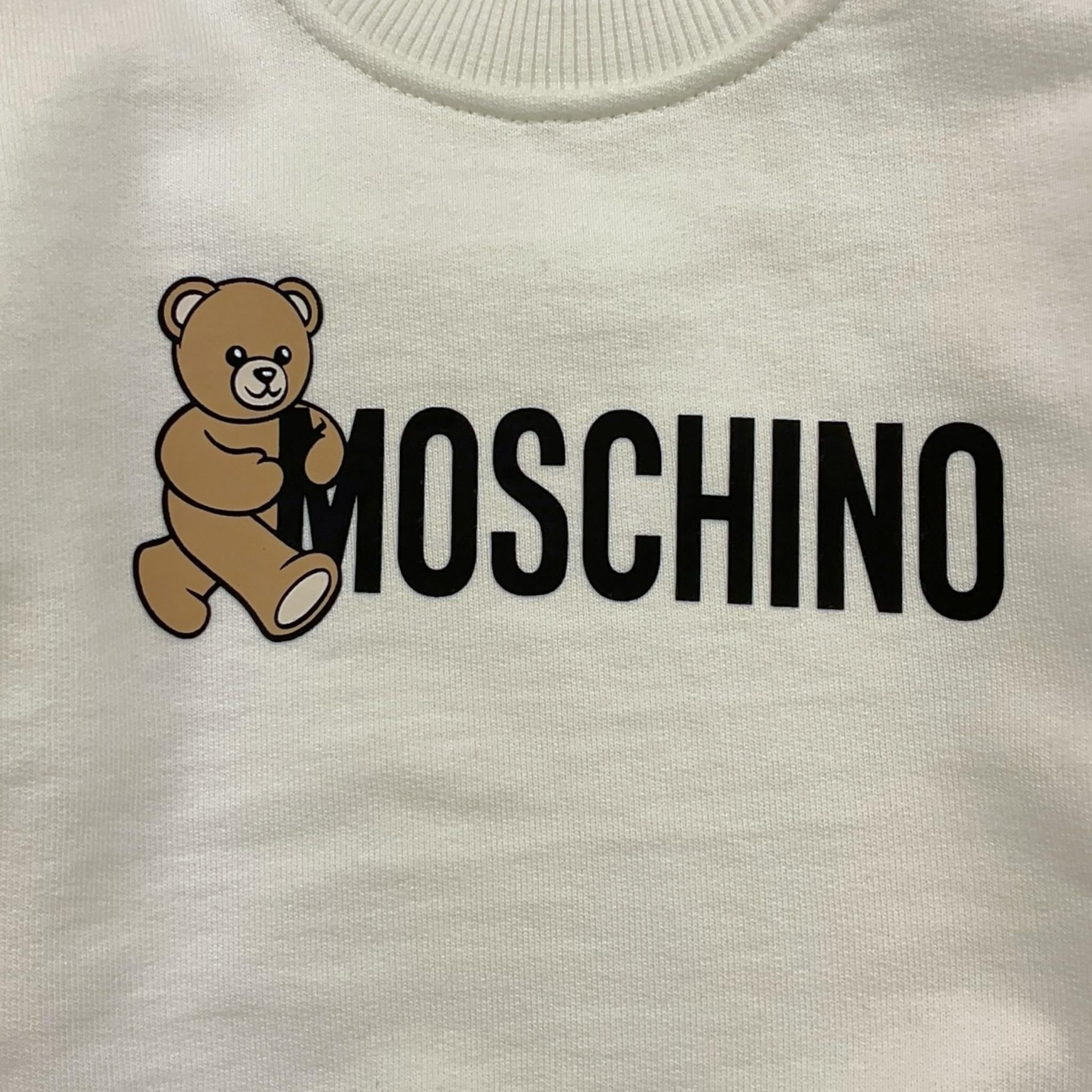 MOSCHINO felpa tinta unita girocollo con stampa logo Bianco per Neonato M8F03Q BIANCO MOSCHINO