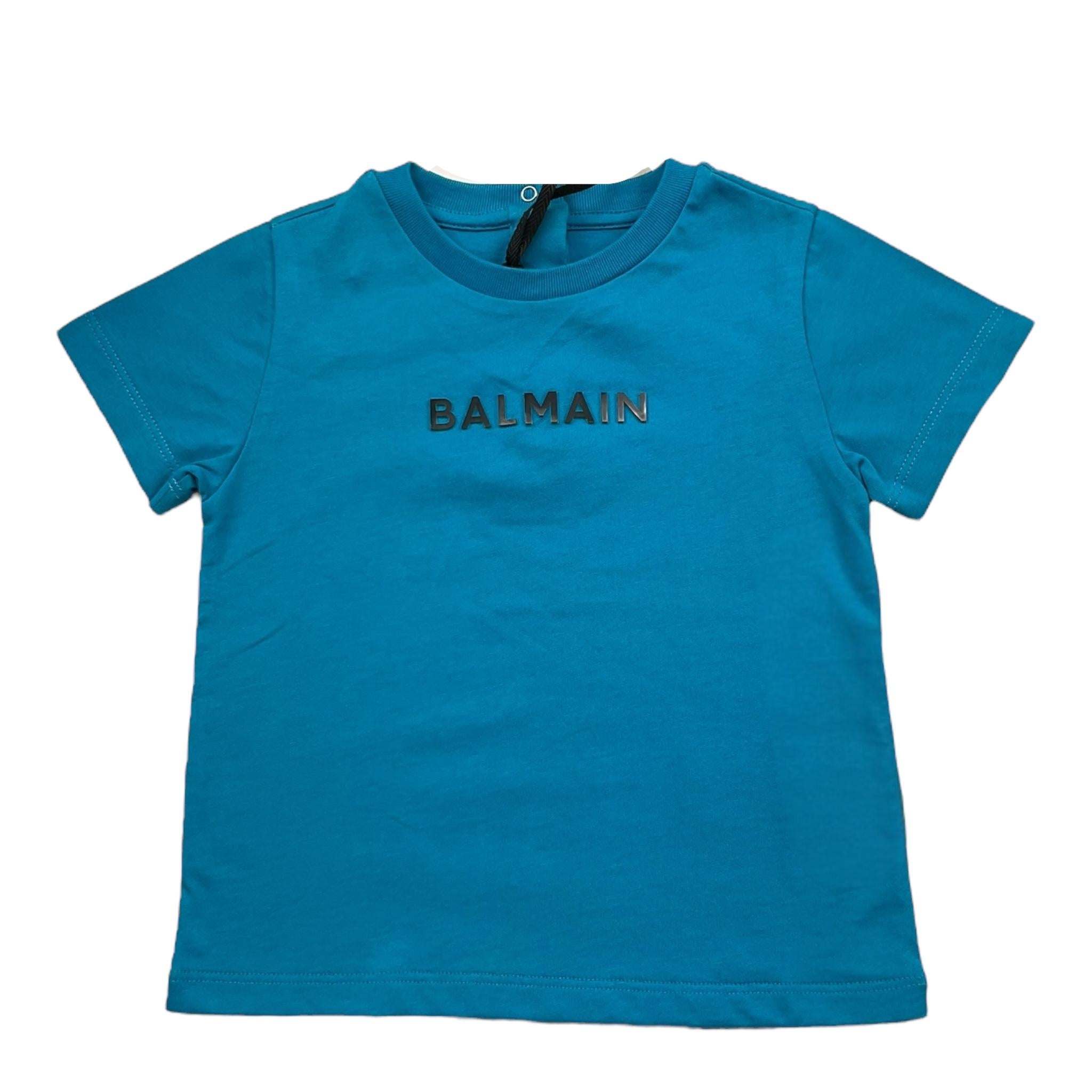 BALMAIN t-shirt girocollo tinta unita con stampa Azzurro per Neonato BS8571 AZZURRO BALMAIN