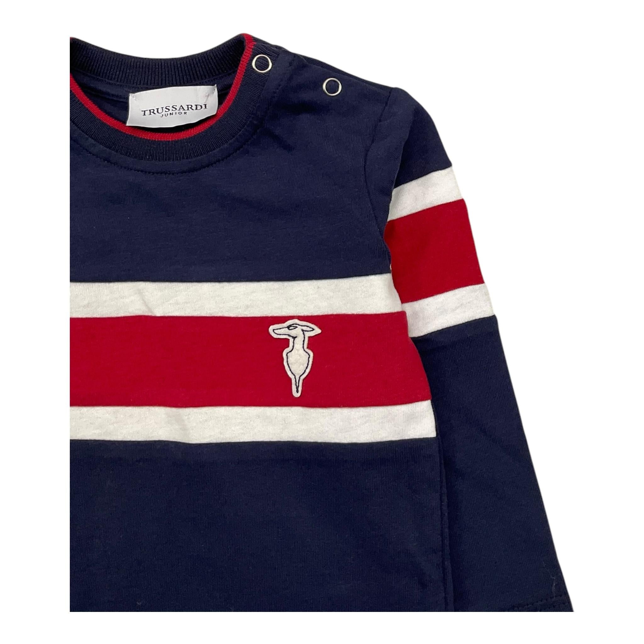 TRUSSARDI shirt girocollo tinta unita con righe in contrasto Blu per Neonato TIA25032TS BLU TRUSSARDI