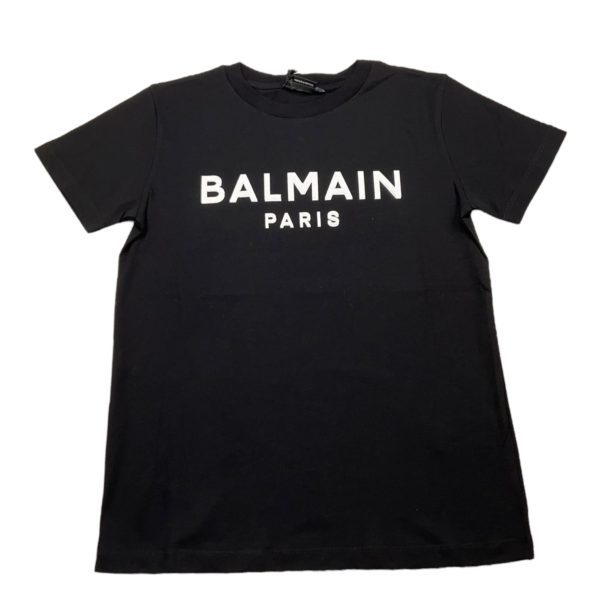 BALMAIN t-shirt girocollo tinta unita con logo Nero per Bambino BV8P11X NERO BALMAIN