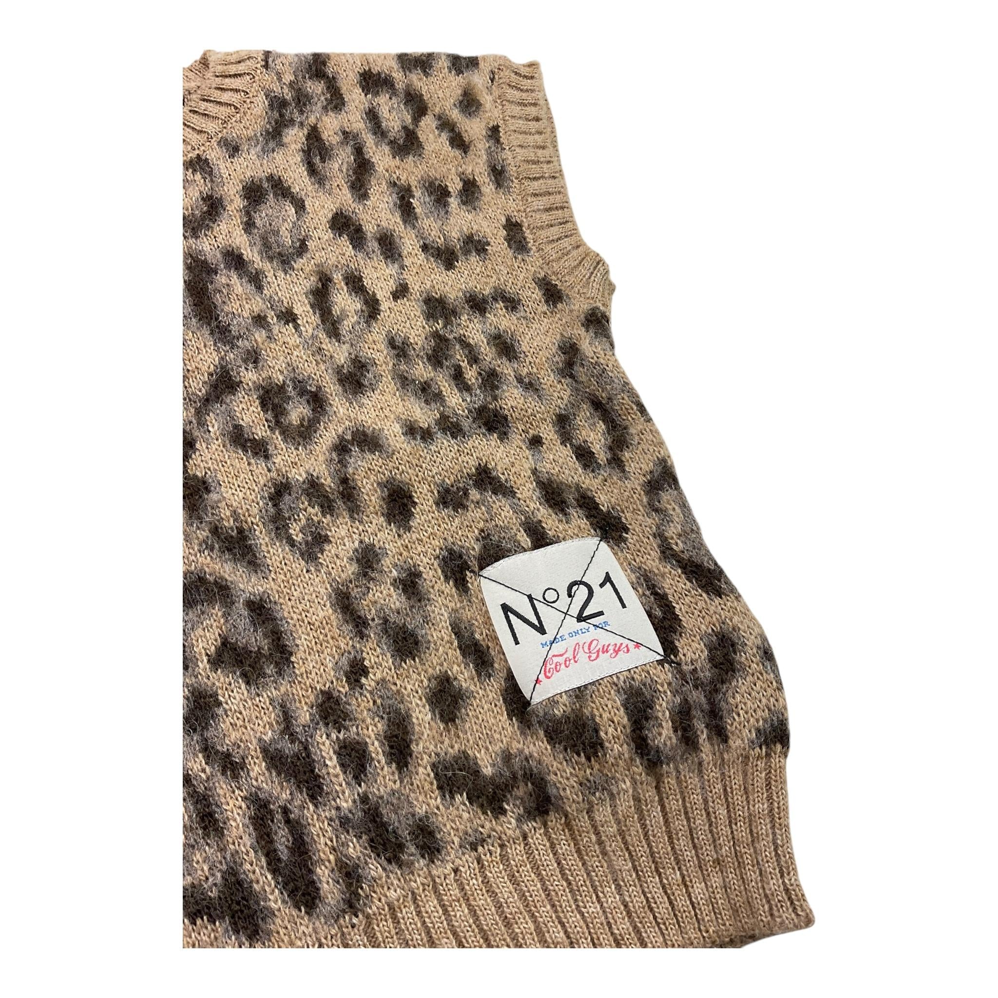 N°21 maglia tinta unita giromanica con fantasia maculato Beige per Bambina N21997X BEIGE N°21