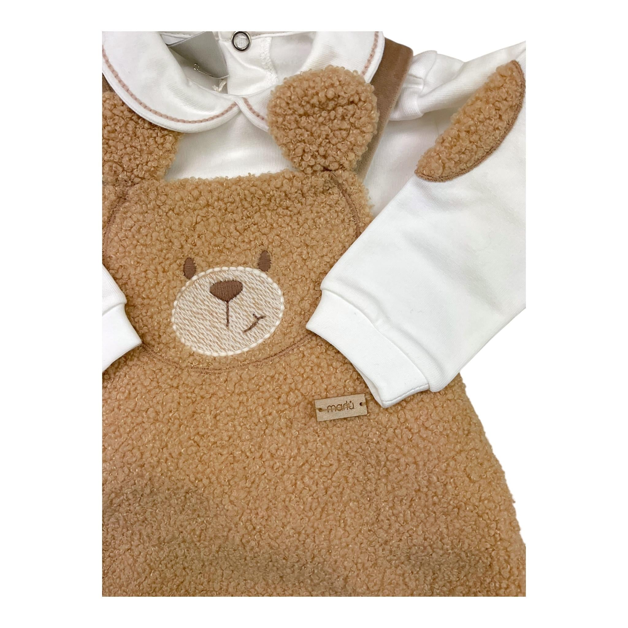 MARLU' completo 2pz shirt-salopette bicolore Bianco/cammello per Neonata IB6130 BIANCO/CAMMELLO MARLU'