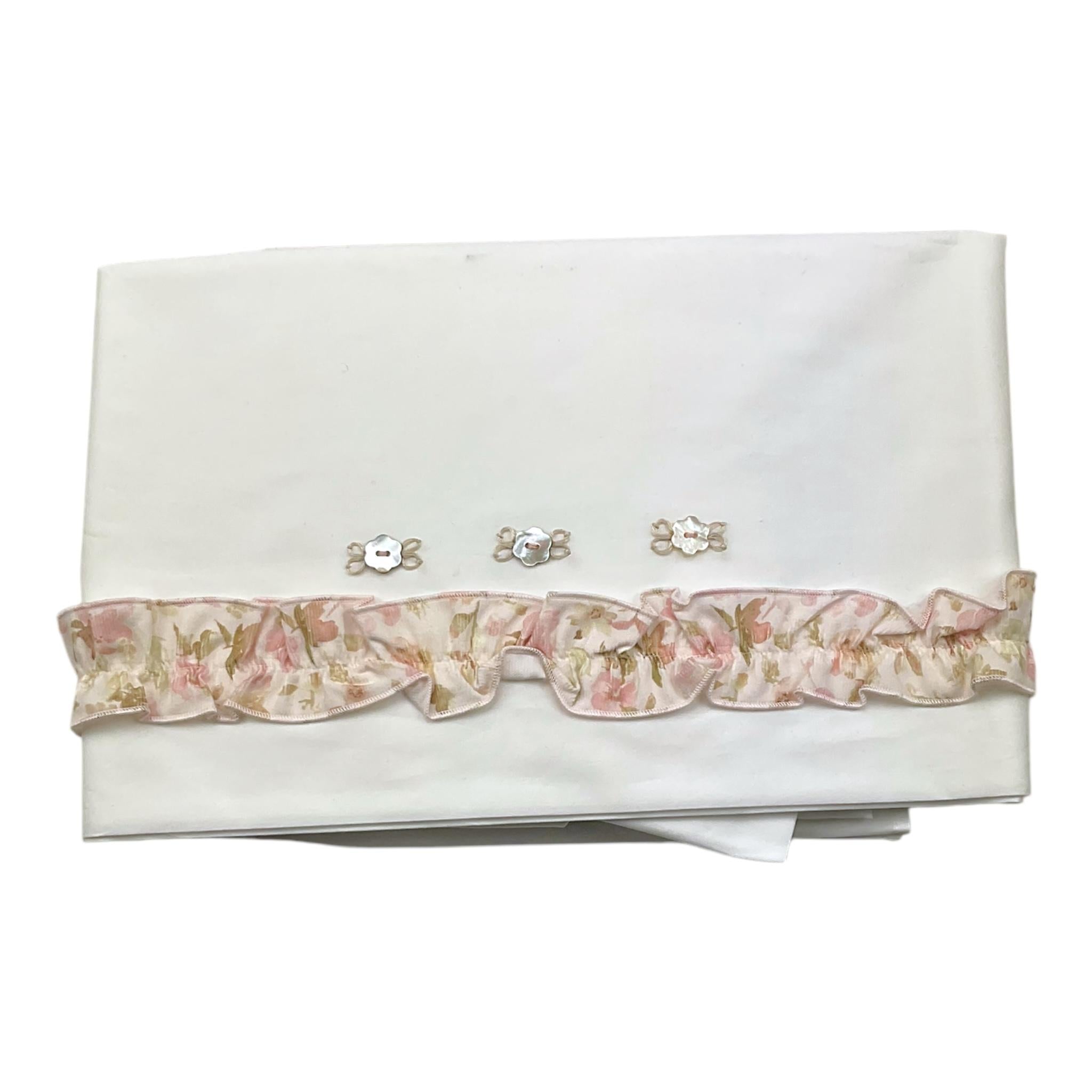 BARCELLINO lenazuola set 3pz tinta unita con fiori Bianco per Neonata 115814 BIANCO BARCELLINO