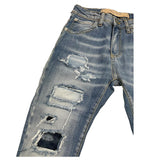 YES LONDON jeans tinta unita con girovita regolabile e strappi Azzurro per Bambino JR1083J AZZURRO YES LONDON