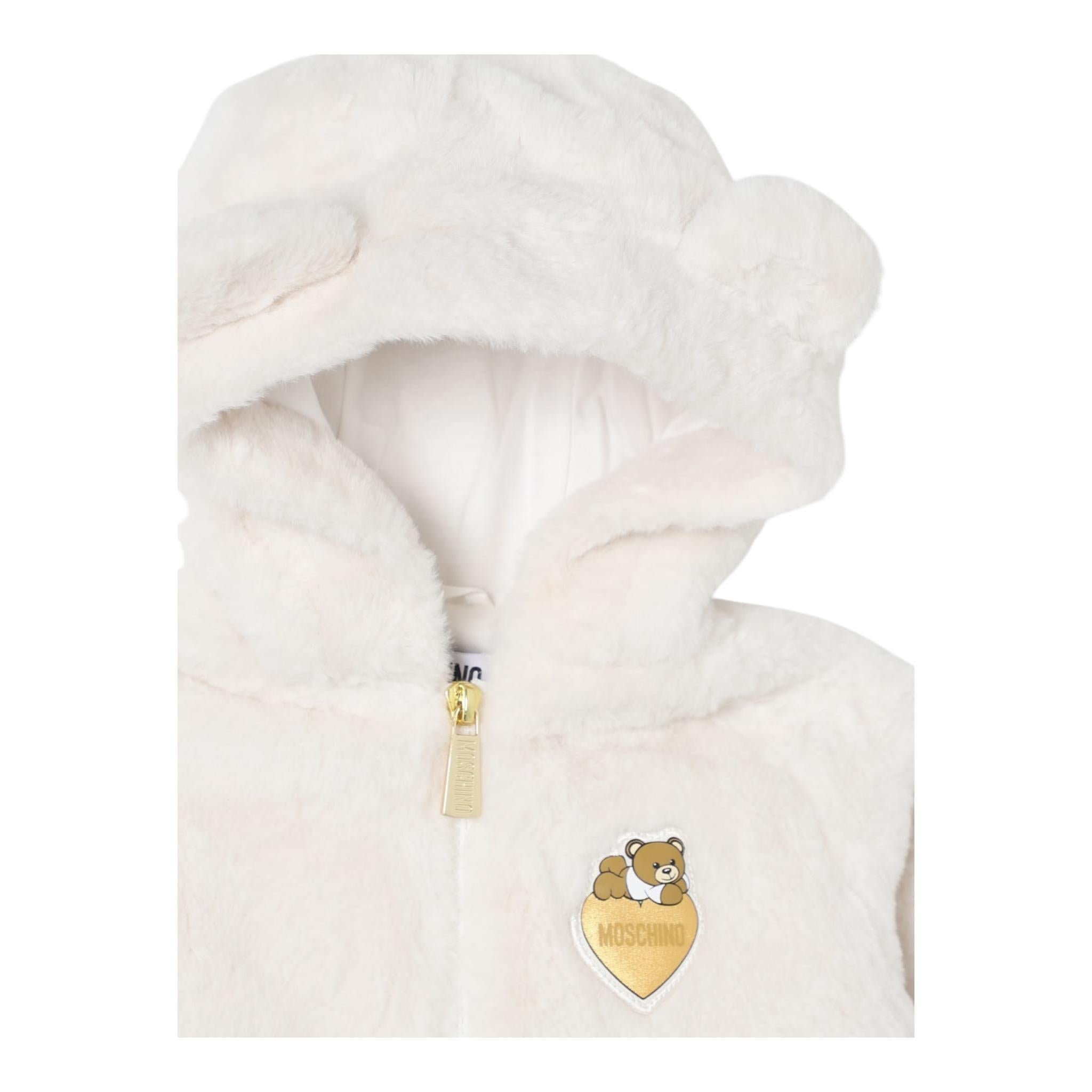 MOSCHINO giubbino tinta unita in pelliccia con zip e cappuccio Bianco per Bambino MDS02J BIANCO MOSCHINO