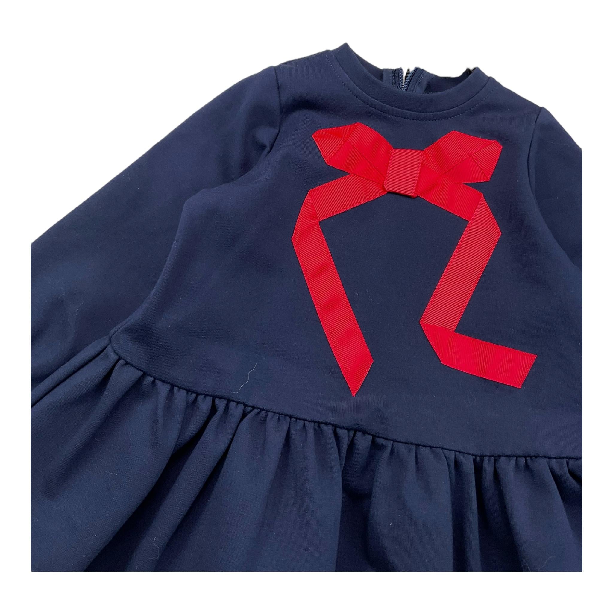TRUSSARDI abito manica lunga tinta unita con fiocco in contrasto Blu per Neonata TIA25219 BLU TRUSSARDI