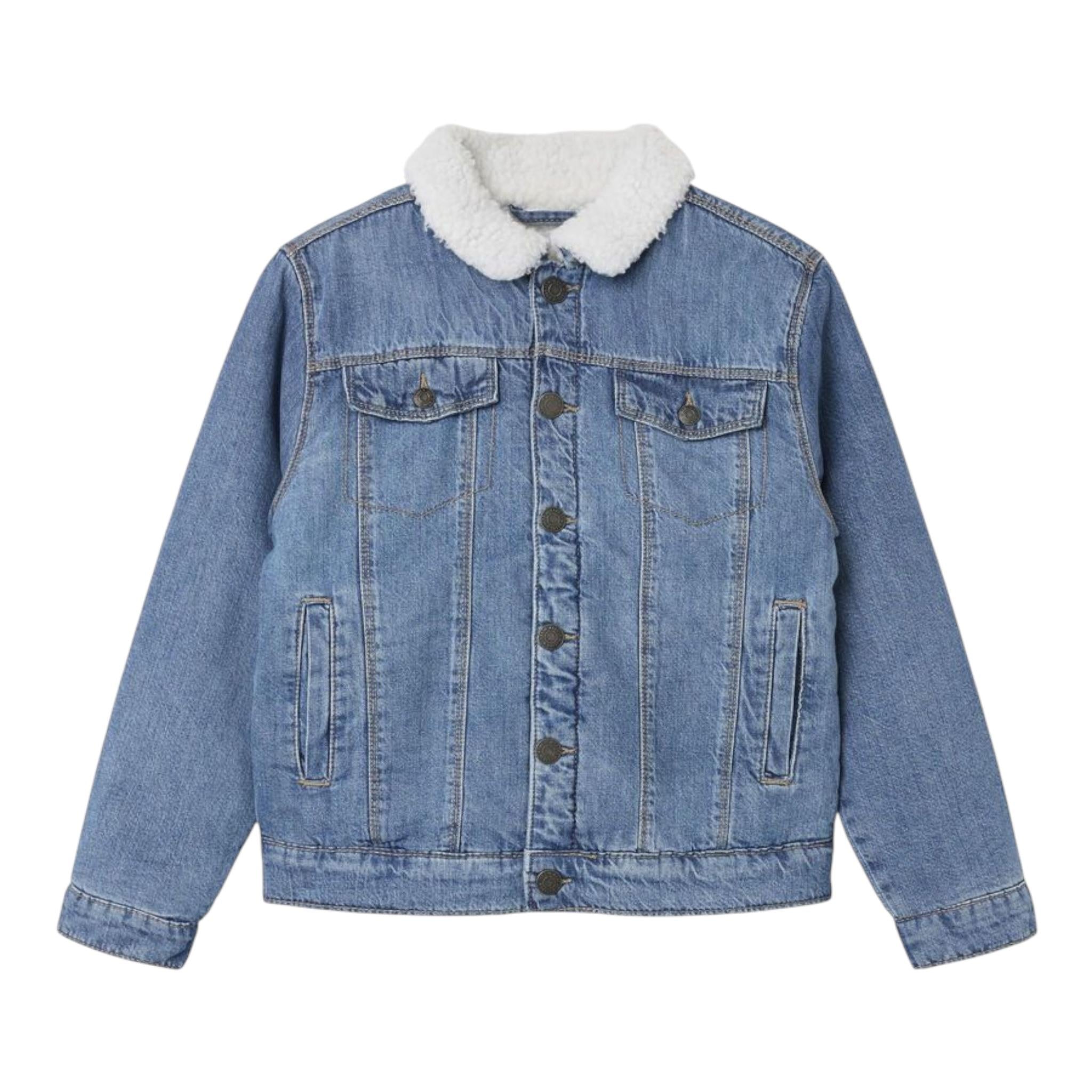 NAME.IT giubbino in denim tinta unita con pelliccia Azzurro per Bambino 13235075 AZZURRO NAME.IT