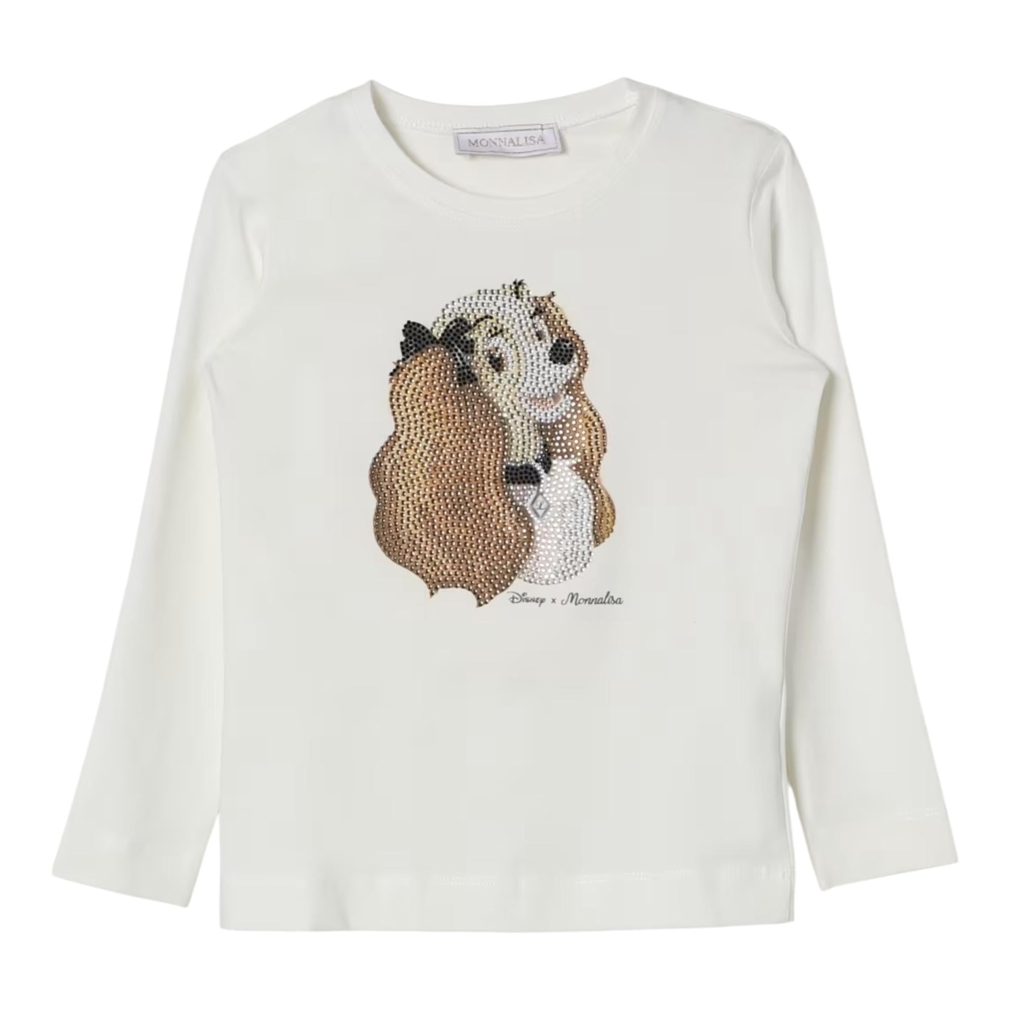 MONNALISA shirt girocollo tinta unita con stampa brillantinata Bianco per Neonata 19D611 BIANCO MONNALISA