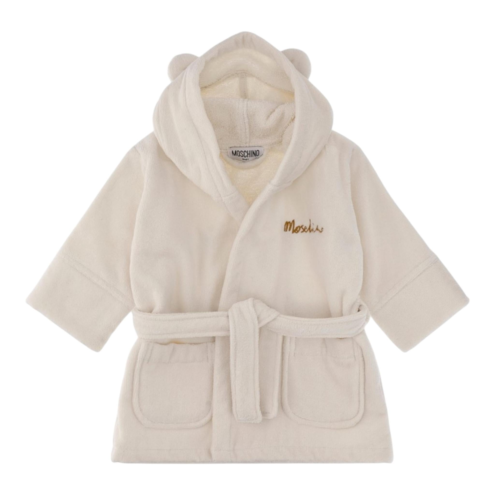 MOSCHINO accappatoio tinta unita con stampa Bianco per Bambino MUX04XLGA20 BIANCO MOSCHINO