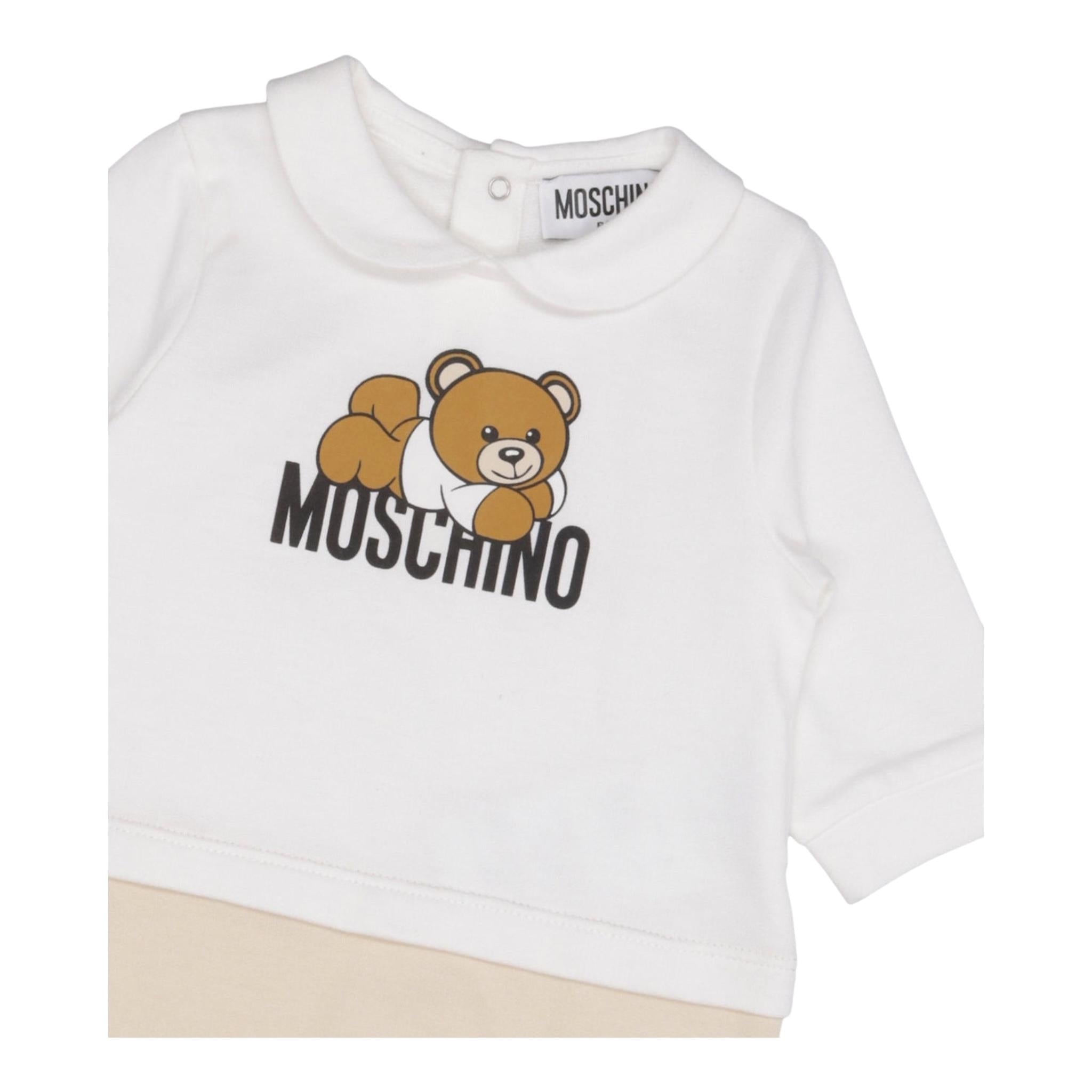MOSCHINO tutina bicolore con stampa orso Bianco/beige per Neonato MUY06ZL BIANCO/BEIGE MOSCHINO
