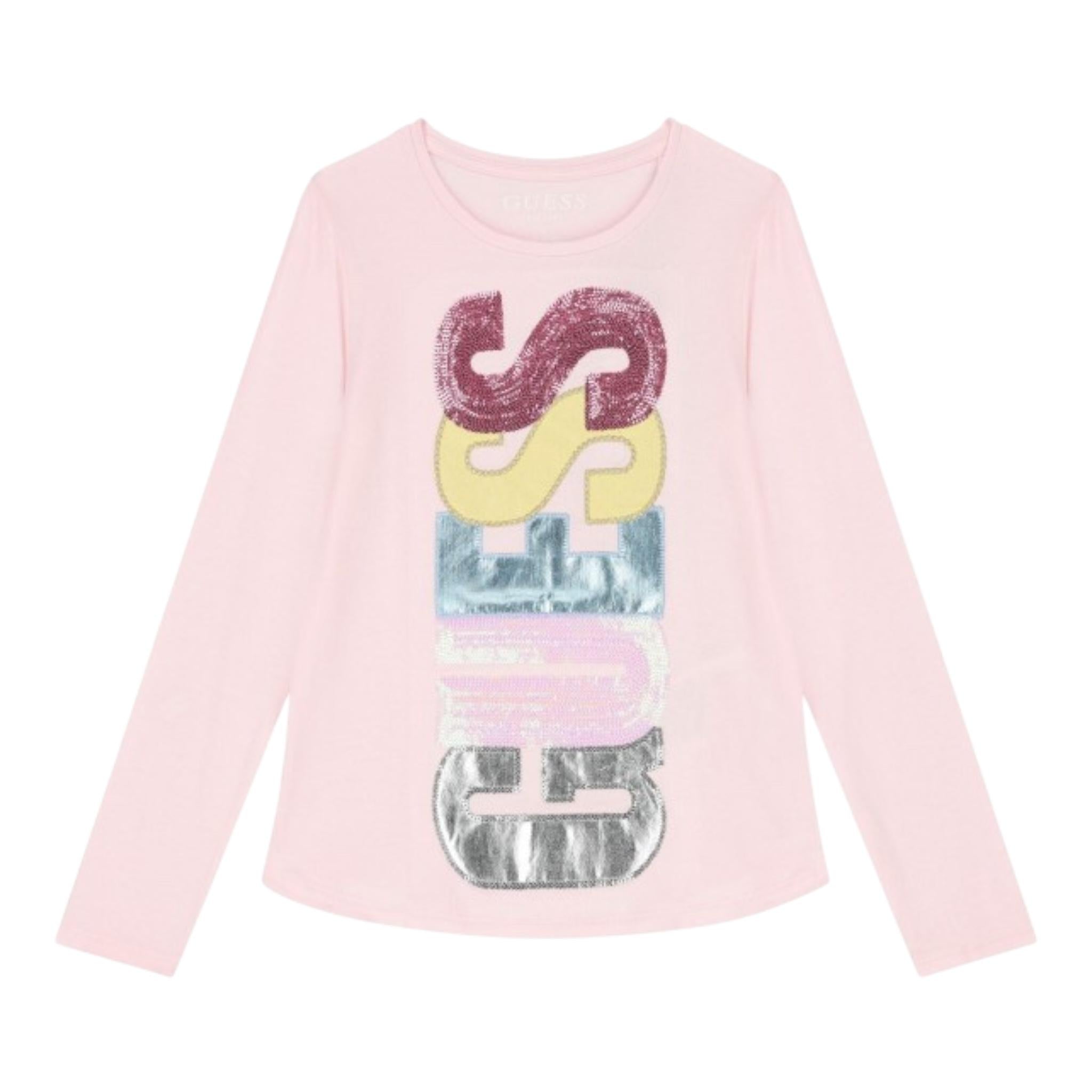 GUESS shirt girocollo tinta unita con stampa Rosa per Bambina K4YI06KAPO0JX ROSA GUESS