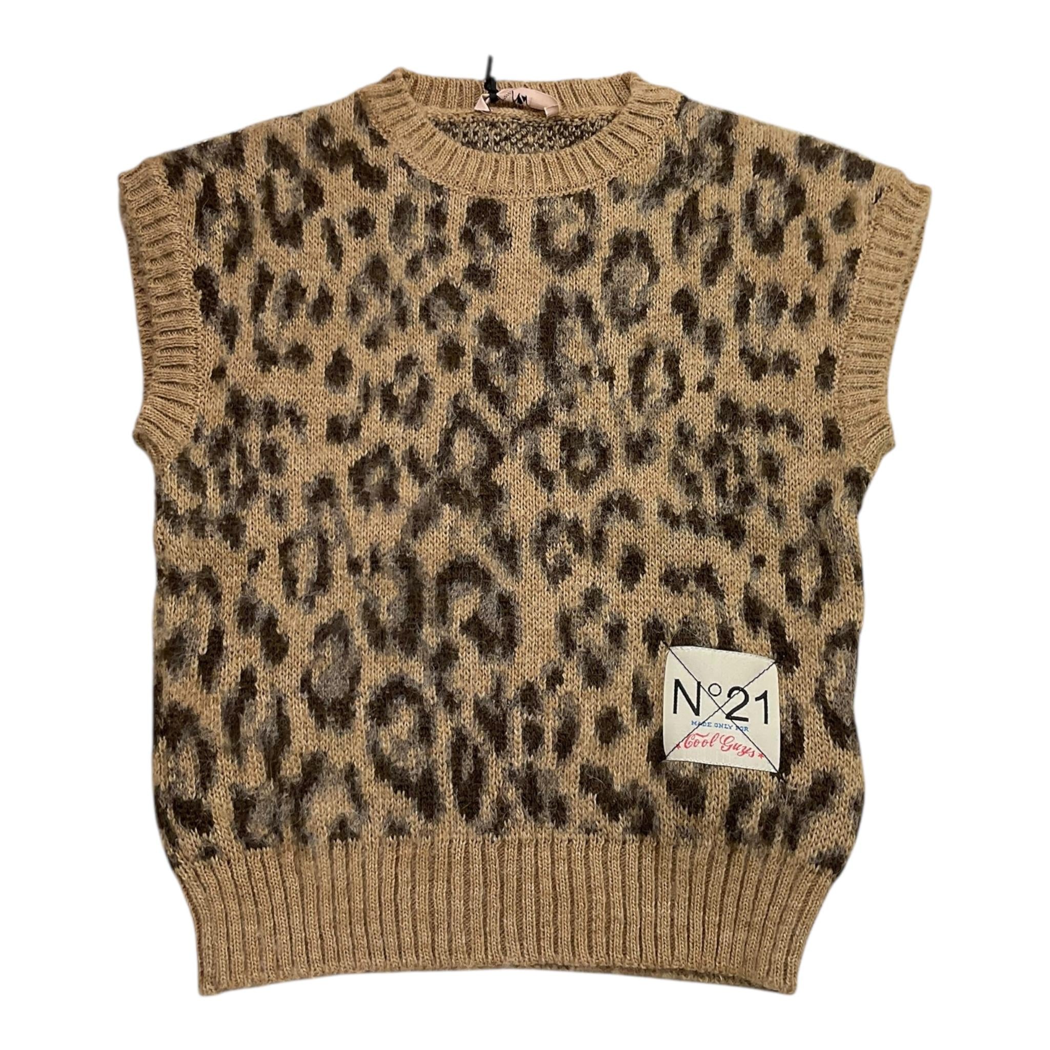 N°21 maglia tinta unita giromanica con fantasia maculato Beige per Bambina N21997X BEIGE N°21