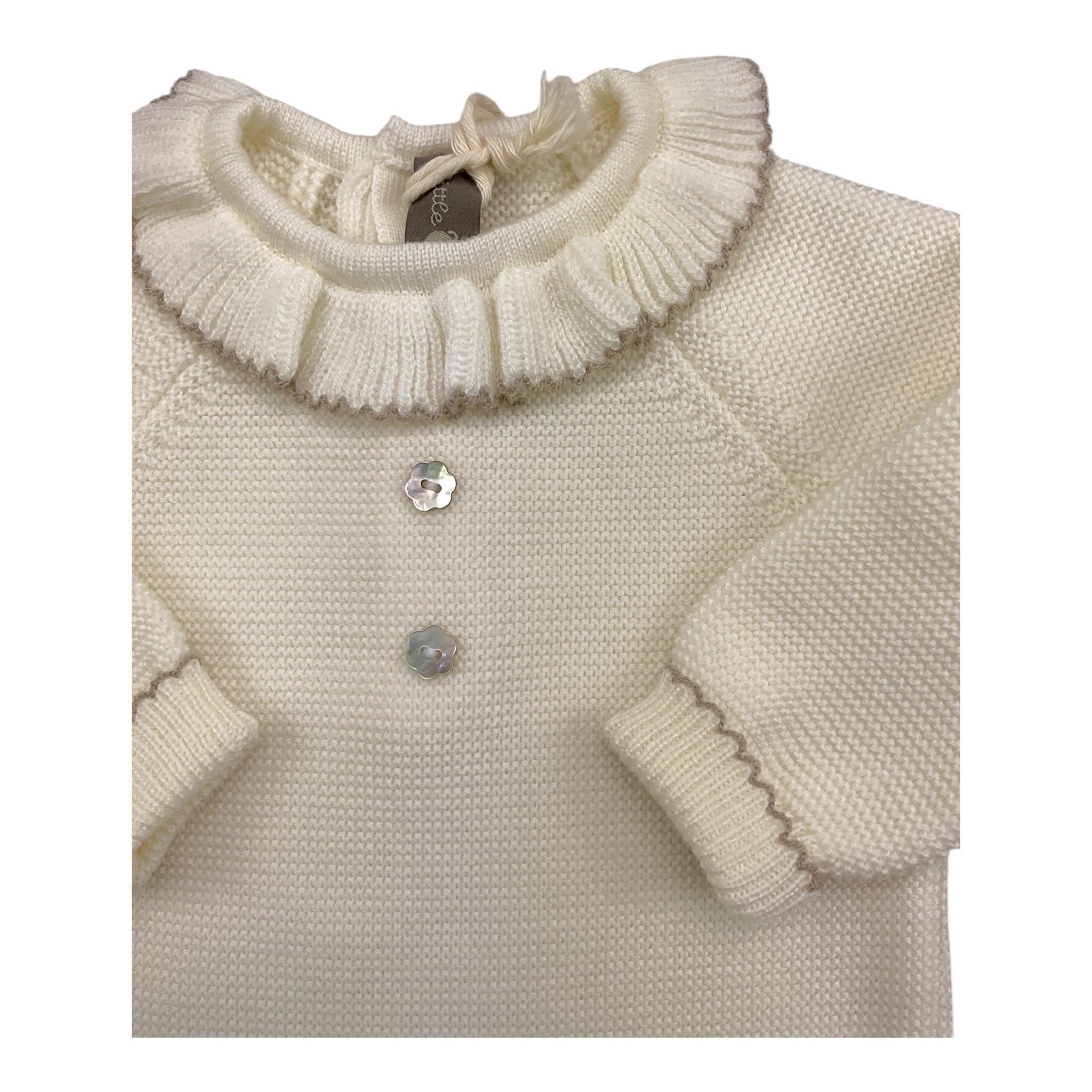 LITTLE BEAR tutina tinta unita con colletto in constrasto Panna per Neonata 9123 PANNA LITTLE BEAR