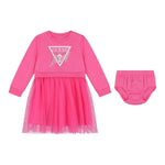 GUESS abito tinta unita girocollo con tulle e coulotte Fuxia per Neonata K4YK09KB8R0XNN FUXIA GUESS