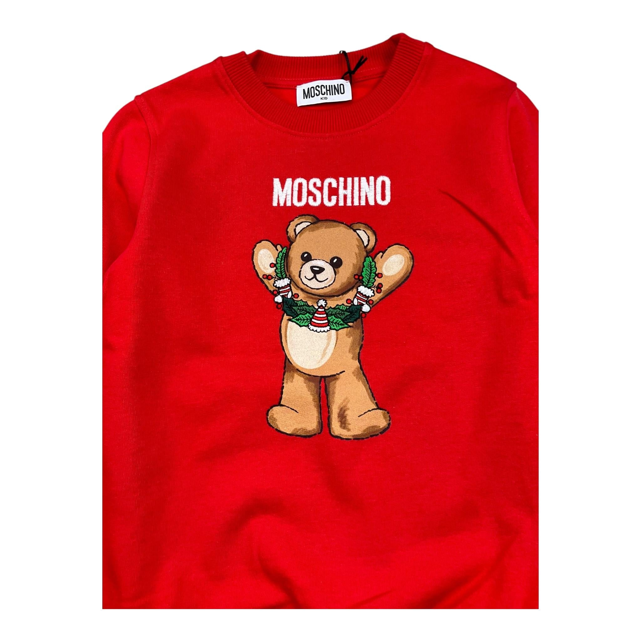 MOSCHINO felpa girocollo tinta unita con stampa Rosso per Bambino HQF08V ROSSO MOSCHINO