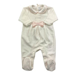 MINIMU' tutina tinta unita con contrasti e fiocco Bianco per Neonata P3961 BIANCO MINIMU'