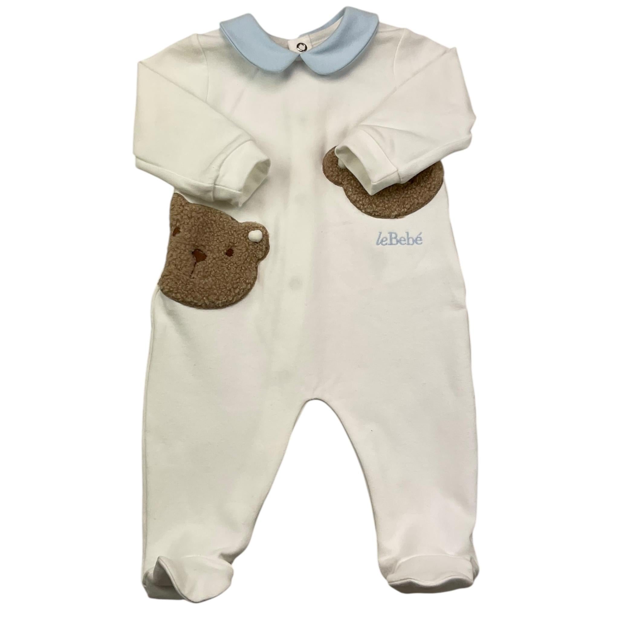 LE BEBE' tutina manica lunga tinta unita con colletto in contrasto Bianco per Neonato LBB5121 BIANCO LE BEBE'