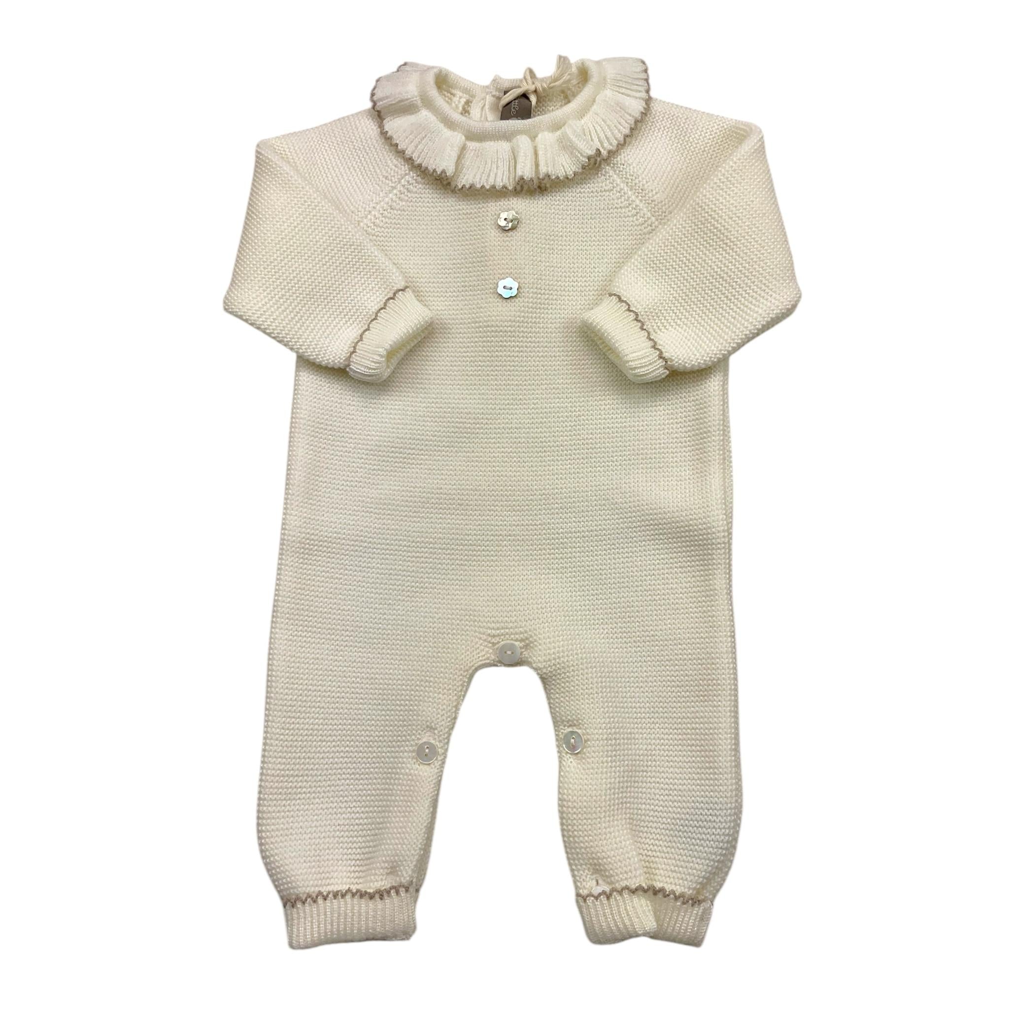 LITTLE BEAR tutina tinta unita con colletto in constrasto Panna per Neonata 9123 PANNA LITTLE BEAR