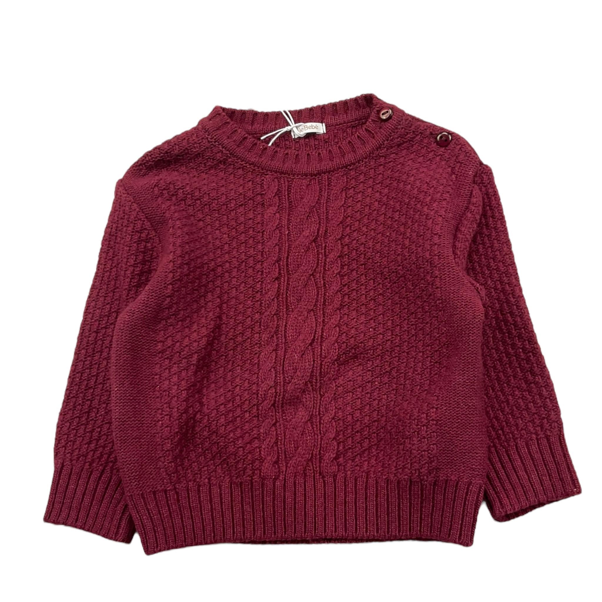 LE BEBE' maglia girocollo tinta unita con trecce Bordeaux per Neonato LBB5142 BORDEAUX LE BEBE'