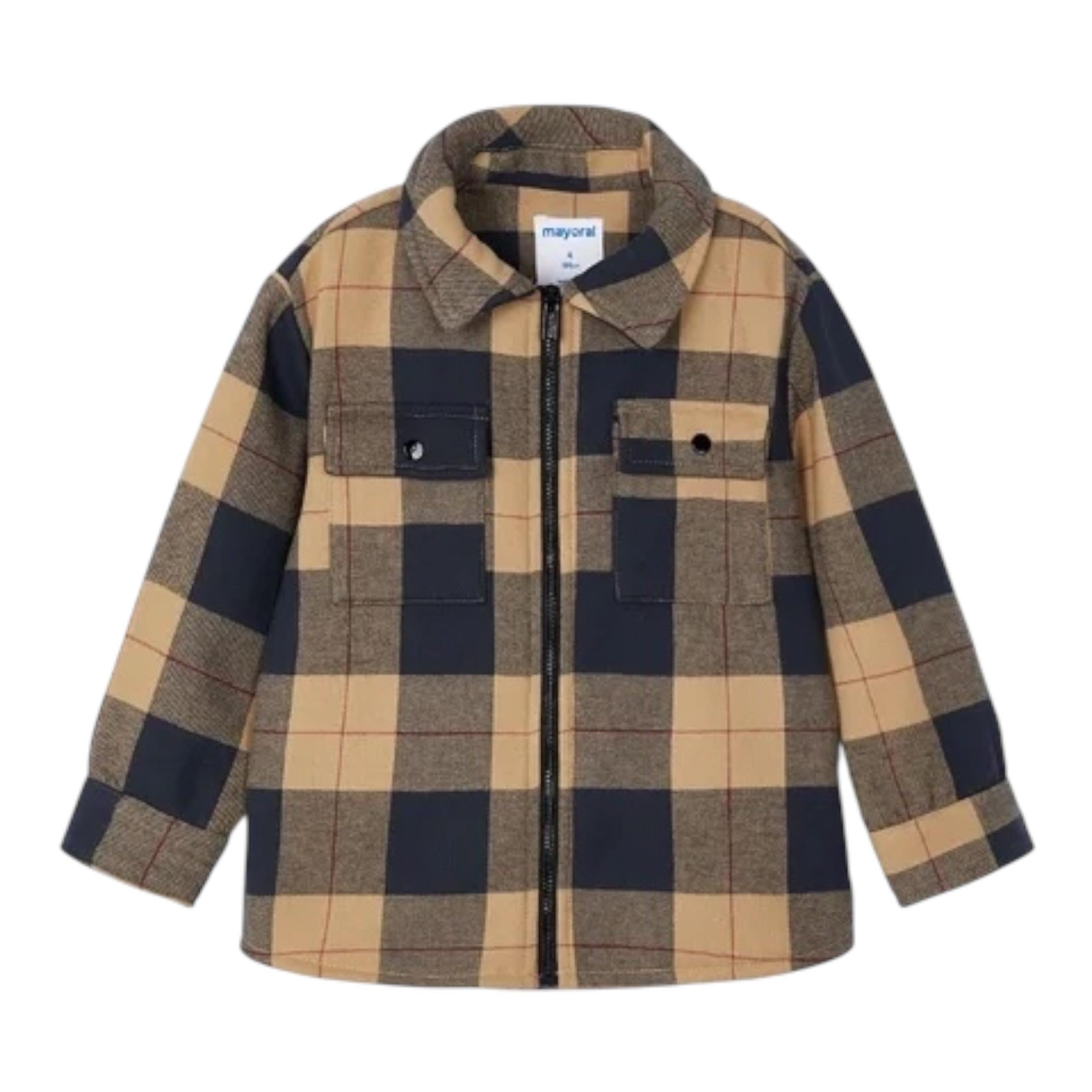 MAYORAL camicia tinta unita con fantasia quadri e zip Cammello per Bambino 4462J CAMMELLO MAYORAL