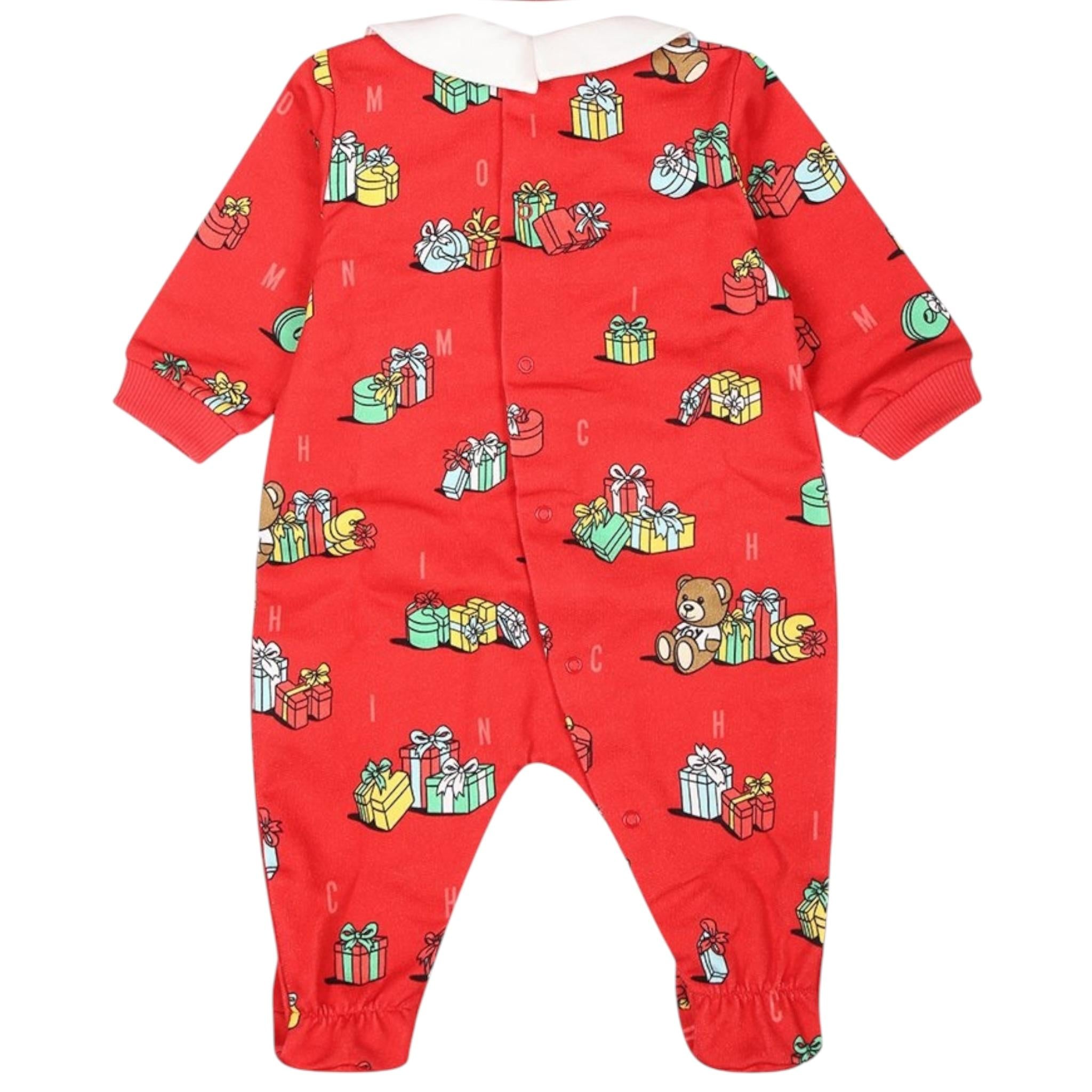 MOSCHINO tutina manica lunga tinta unita con stampa in contrasto Rosso per Neonato MUT043 ROSSO MOSCHINO