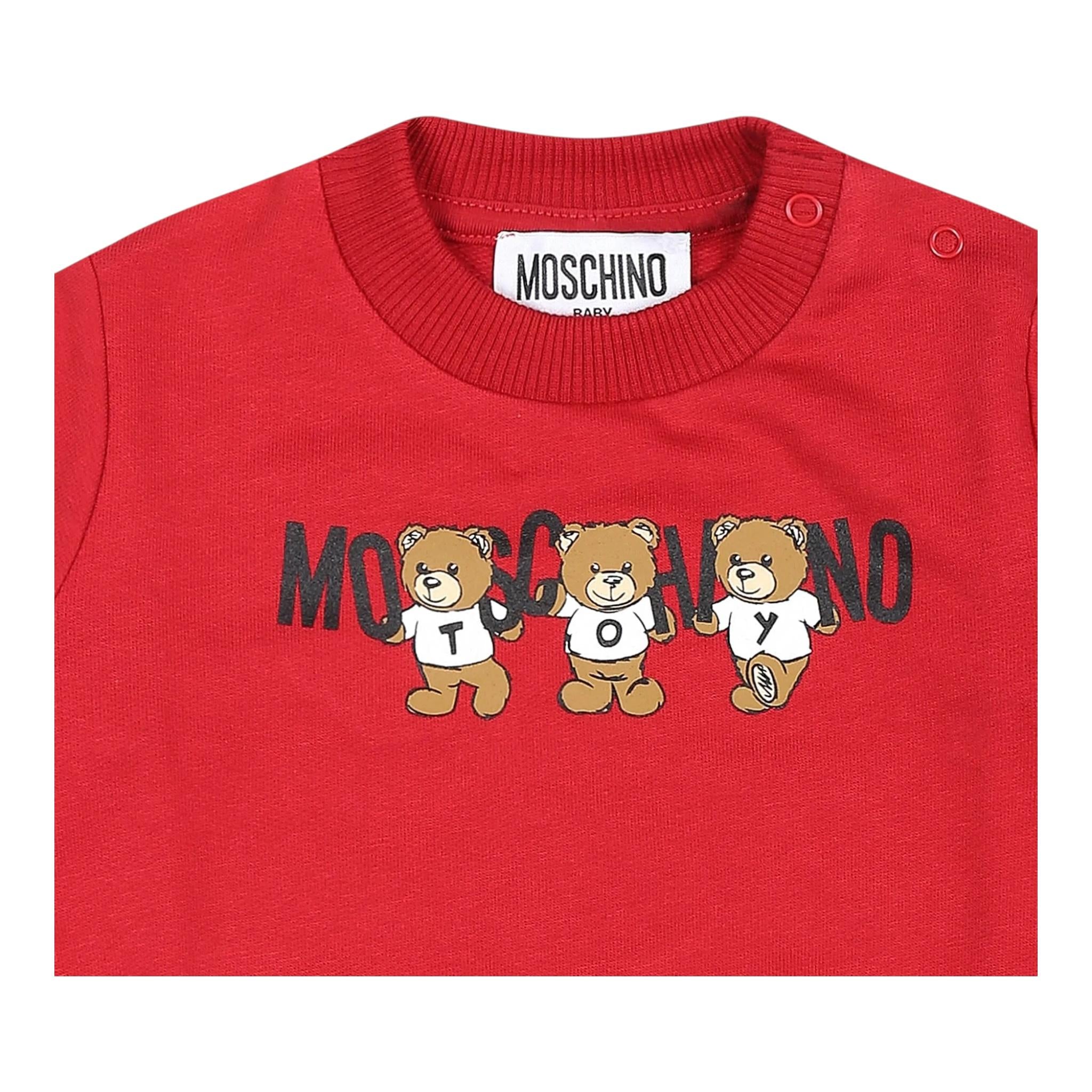 MOSCHINO felpa chiusa girocollo tinta unita con logo Rosso per Neonato M8F040 ROSSO MOSCHINO