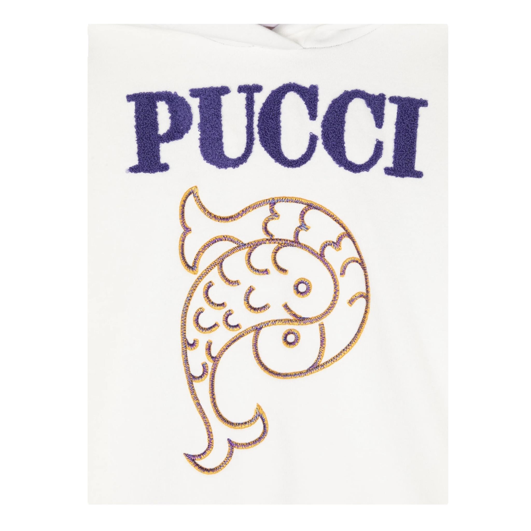 EMILIO PUCCI felpa chiusa con cappuccio tinta unita con ricami Bianco per Bambina PV4A50 BIANCO EMILIO PUCCI