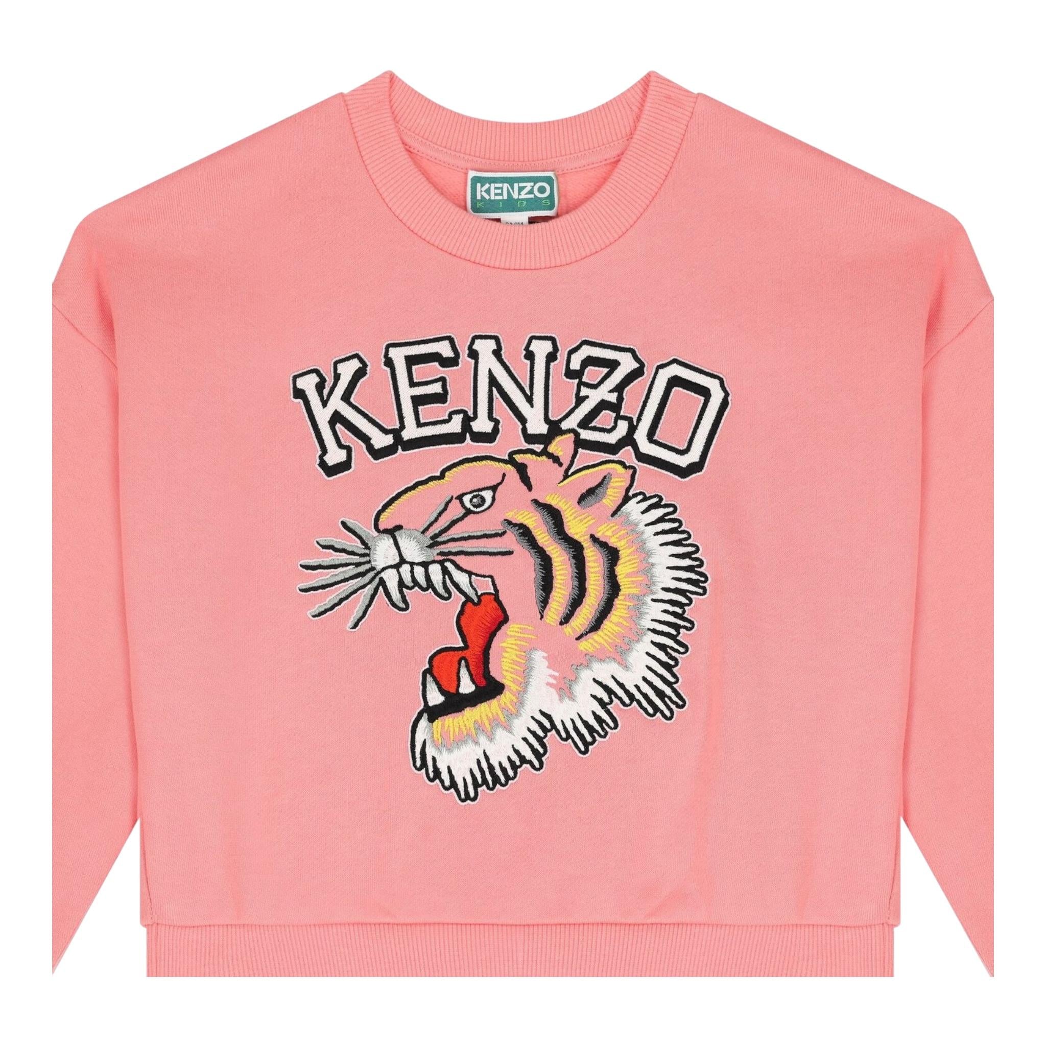 KENZO felpa chiusa girocollo tinta unita con stampa Rosa per Bambina FELPEJX ROSA KENZO