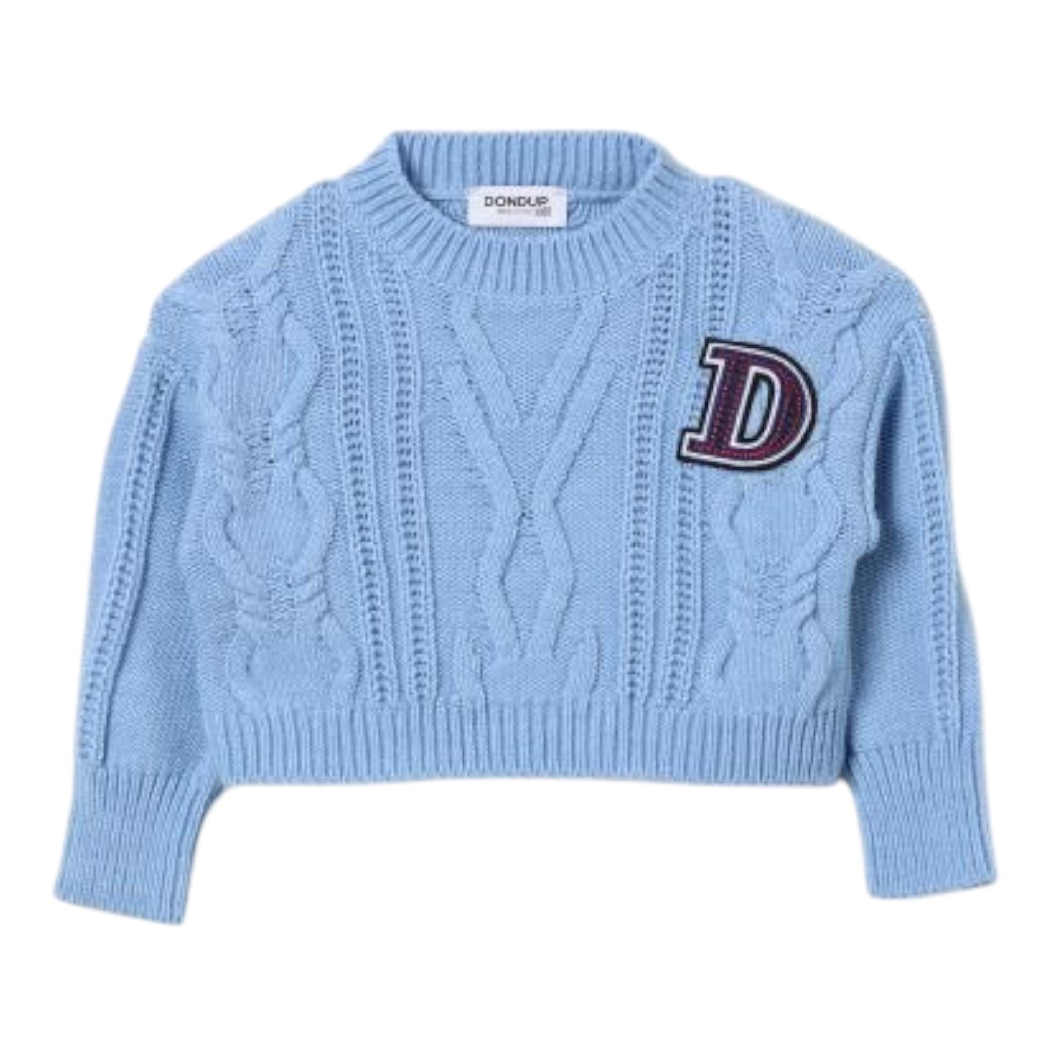 DONDUP maglia girocollo tinta unita con stampa Azzurro per Bambina DFMA019 AZZURRO DONDUP