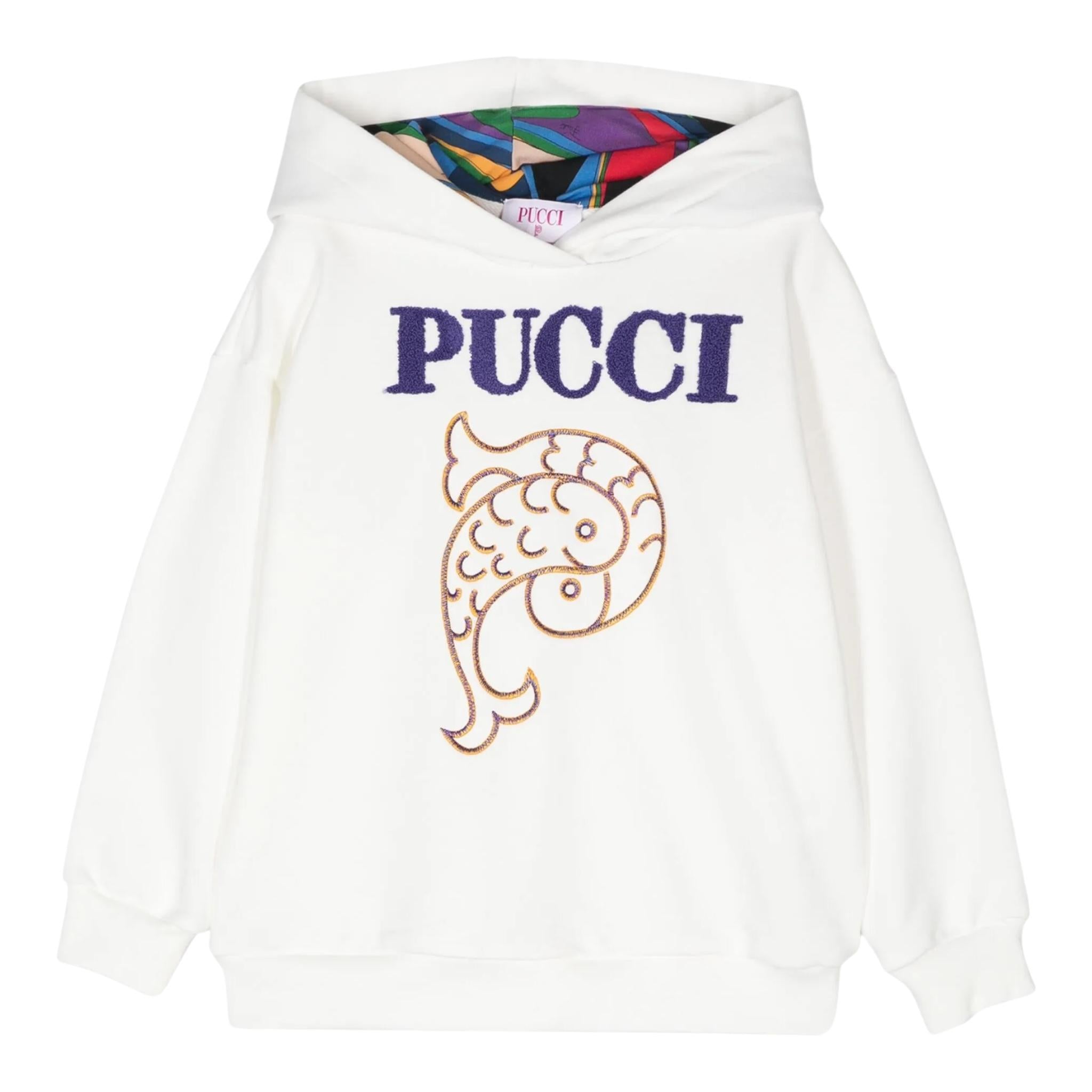 EMILIO PUCCI felpa chiusa con cappuccio tinta unita con ricami Bianco per Bambina PV4A50 BIANCO EMILIO PUCCI