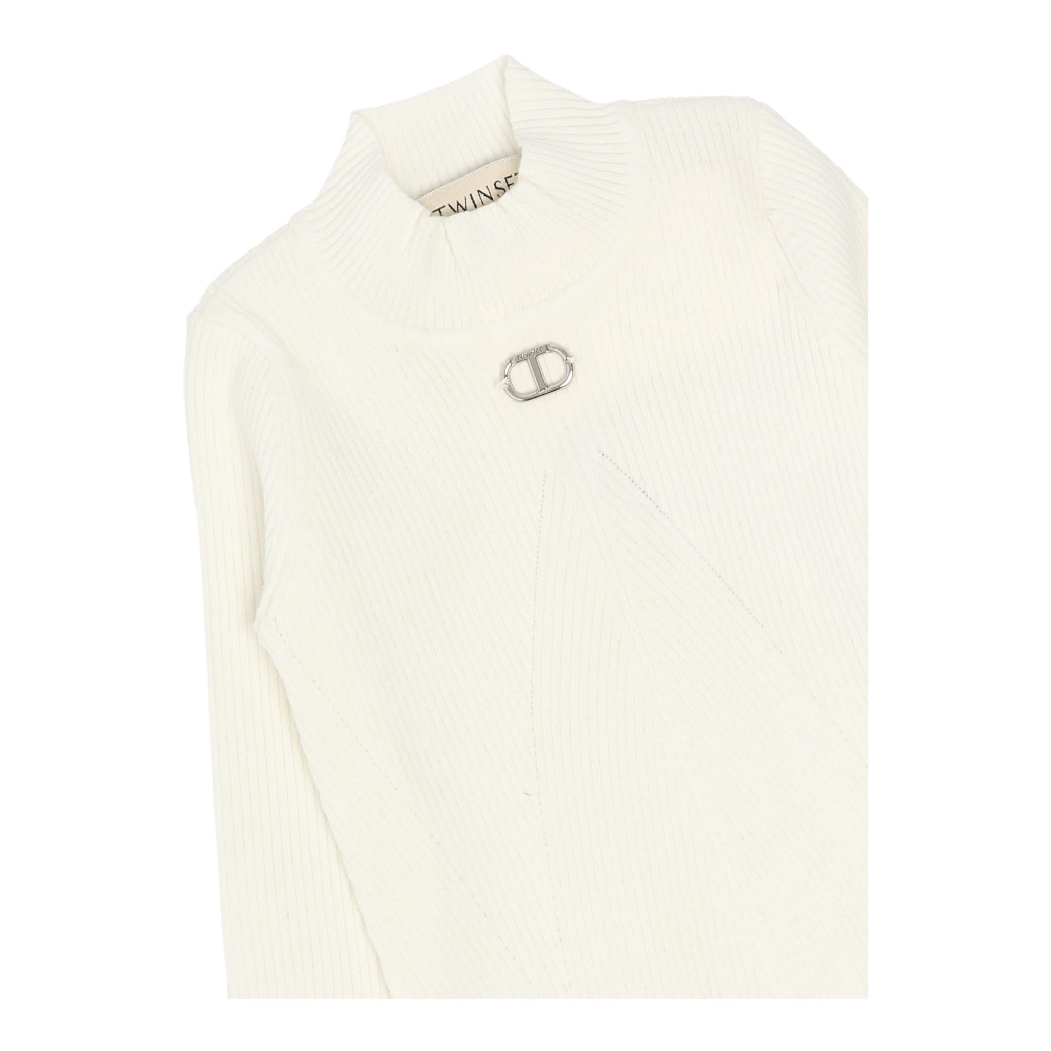 TWINSET maglia mezzo collo tinta unita a costine Bianco per Bambina 242GJ3190X BIANCO TWINSET