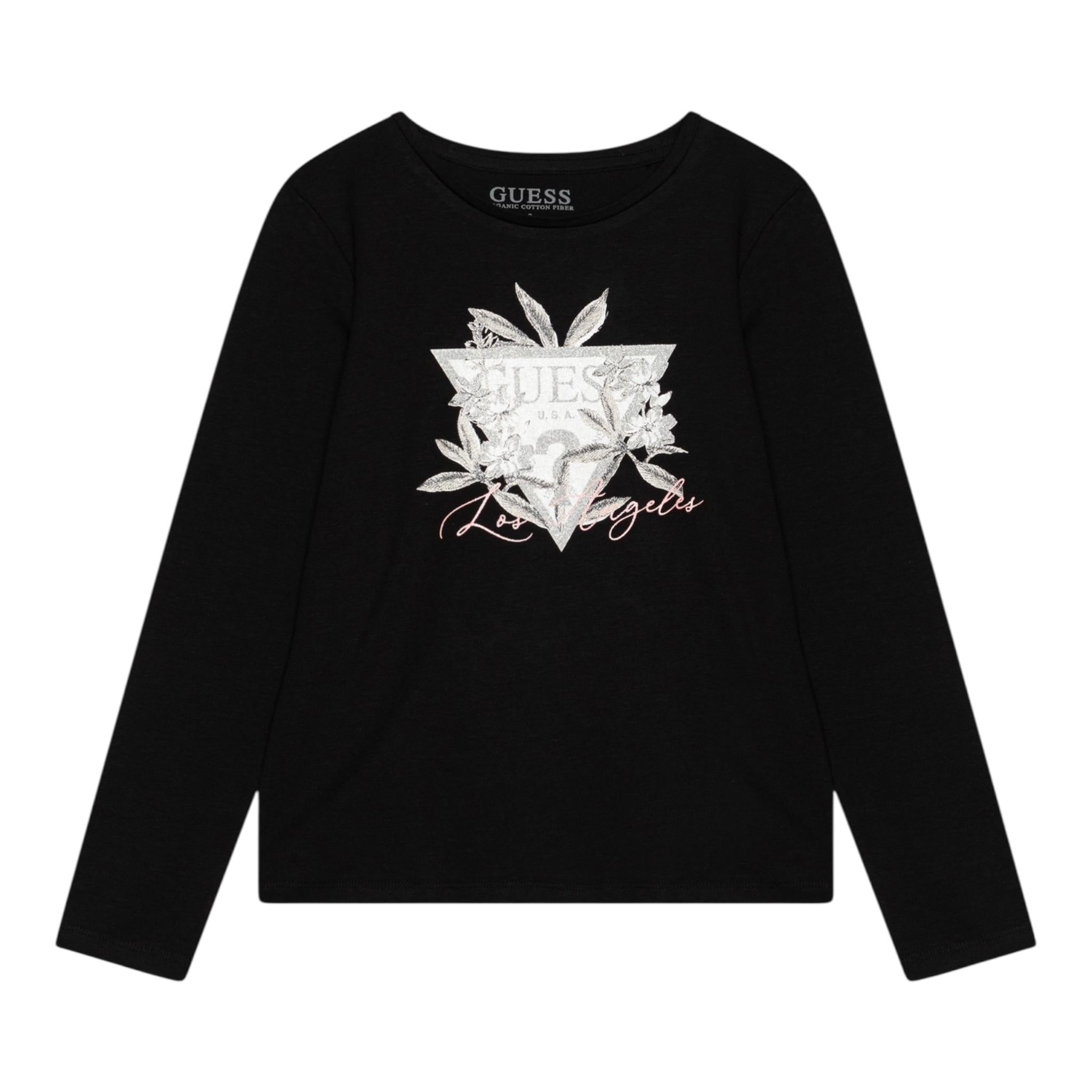 GUESS shirt girocollo tinta unita con stampa Nero per Bambina J4BI26J1314 NERO GUESS