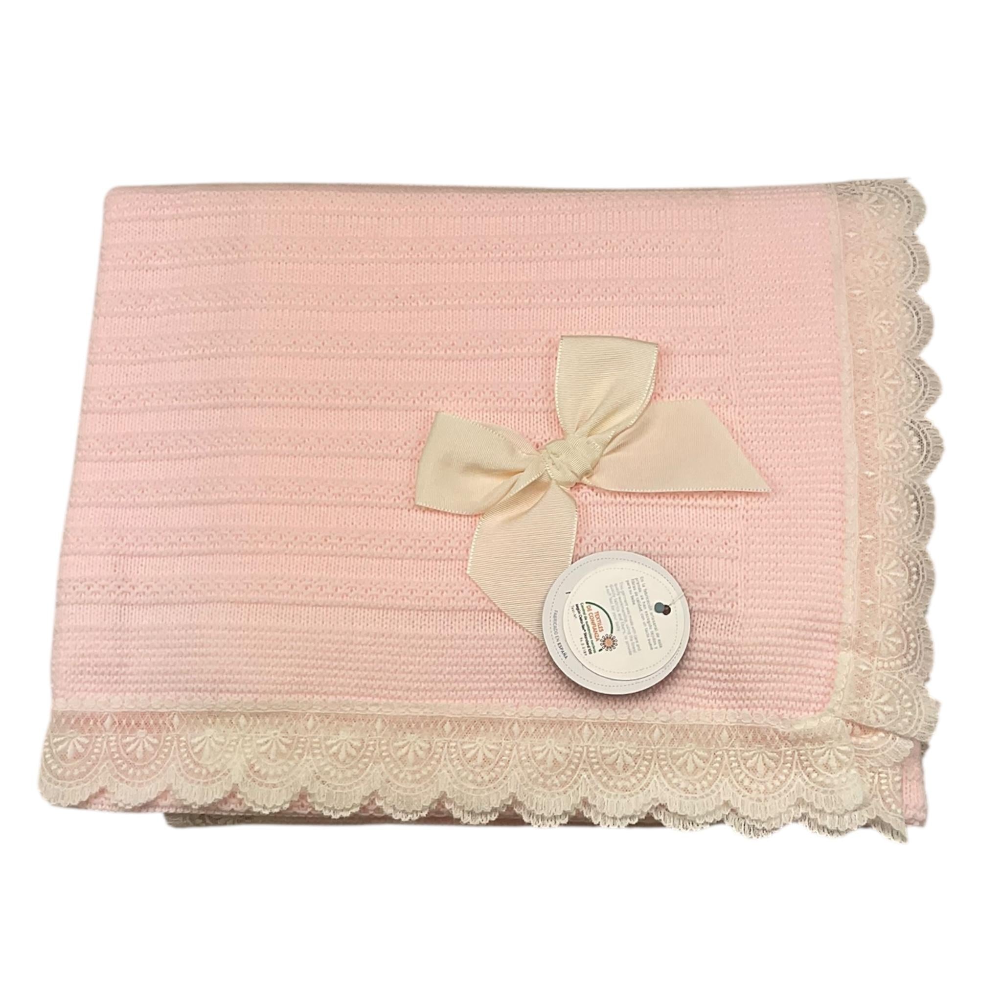 JULIANA coperta tinta unita con ricami Rosa per Neonata 24534 ROSA JULIANA