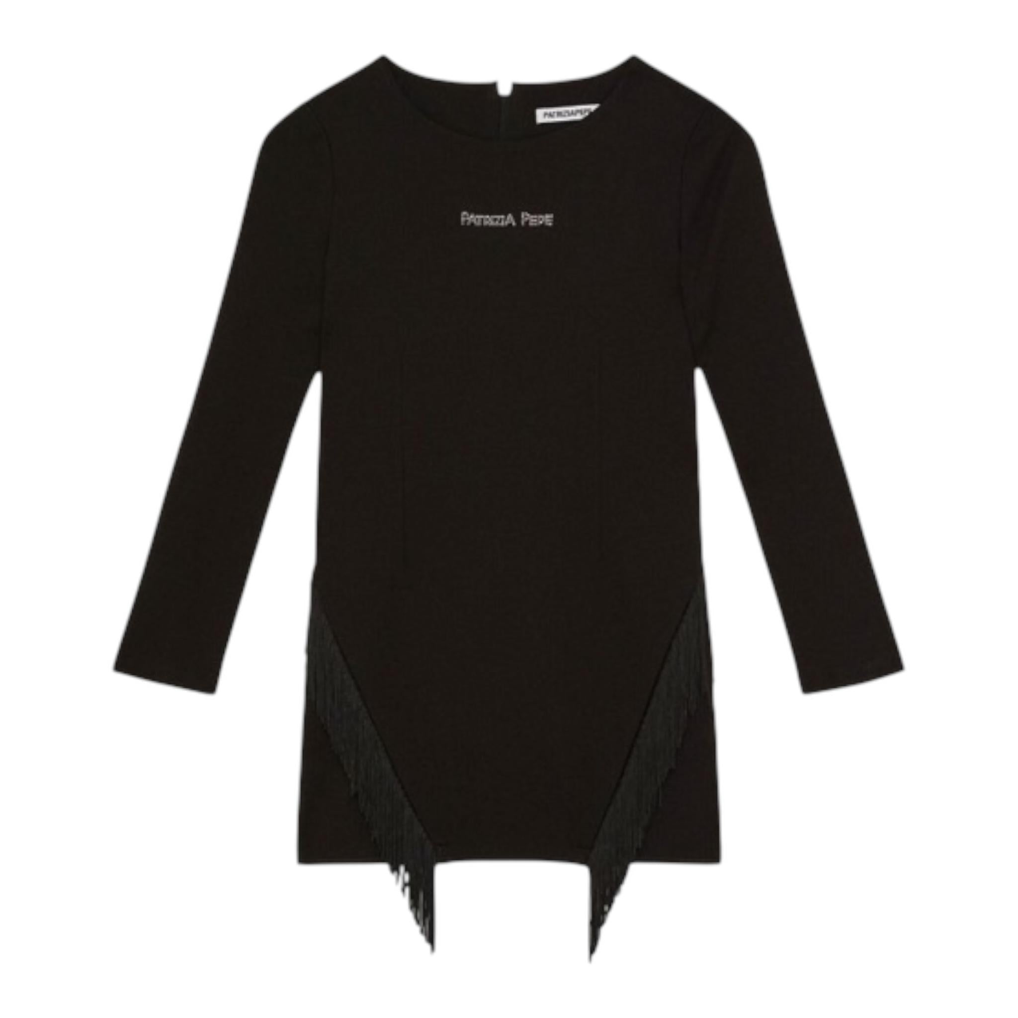 PATRIZIA PEPE abito manica lunga tinta unita con frange Nero per Bambina 7A0515XX NERO PATRIZIA PEPE