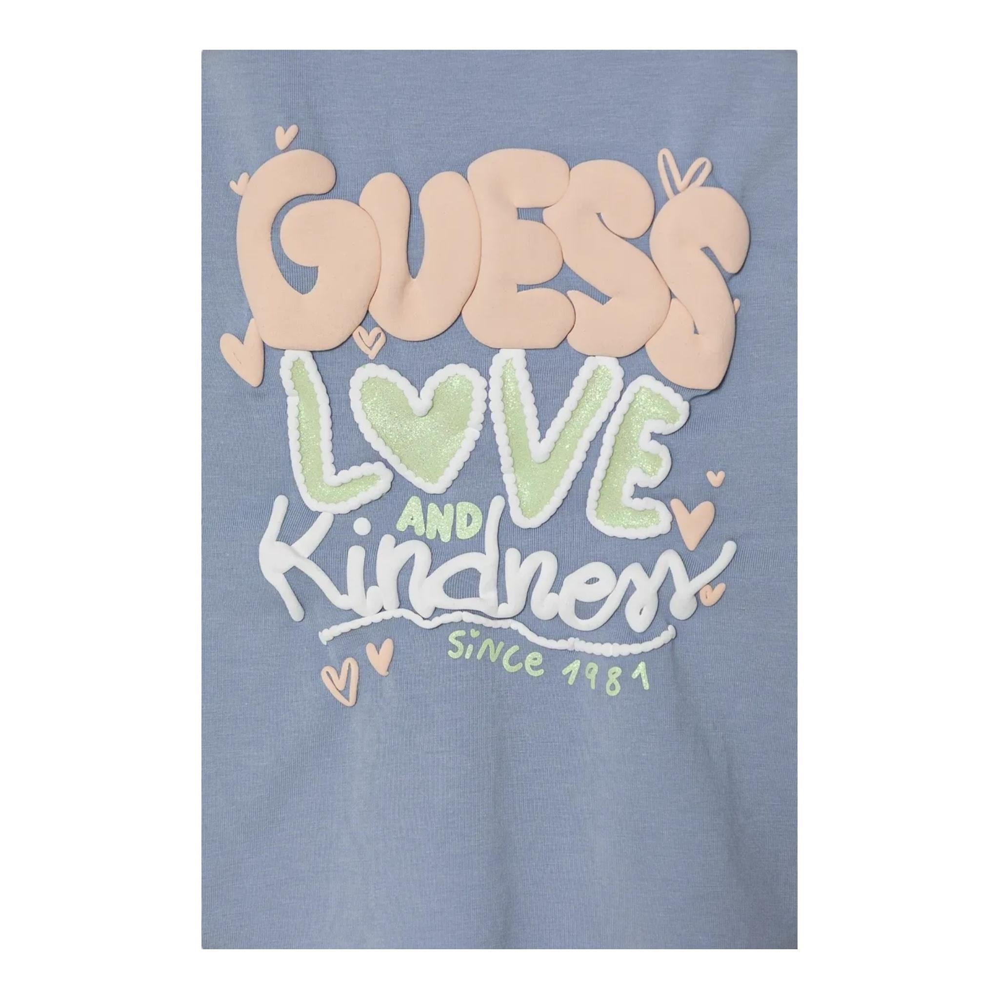GUESS shirt girocollo tinta unita con stampa in contrasto Azzurro per Bambina K4BI06J1314 AZZURRO GUESS