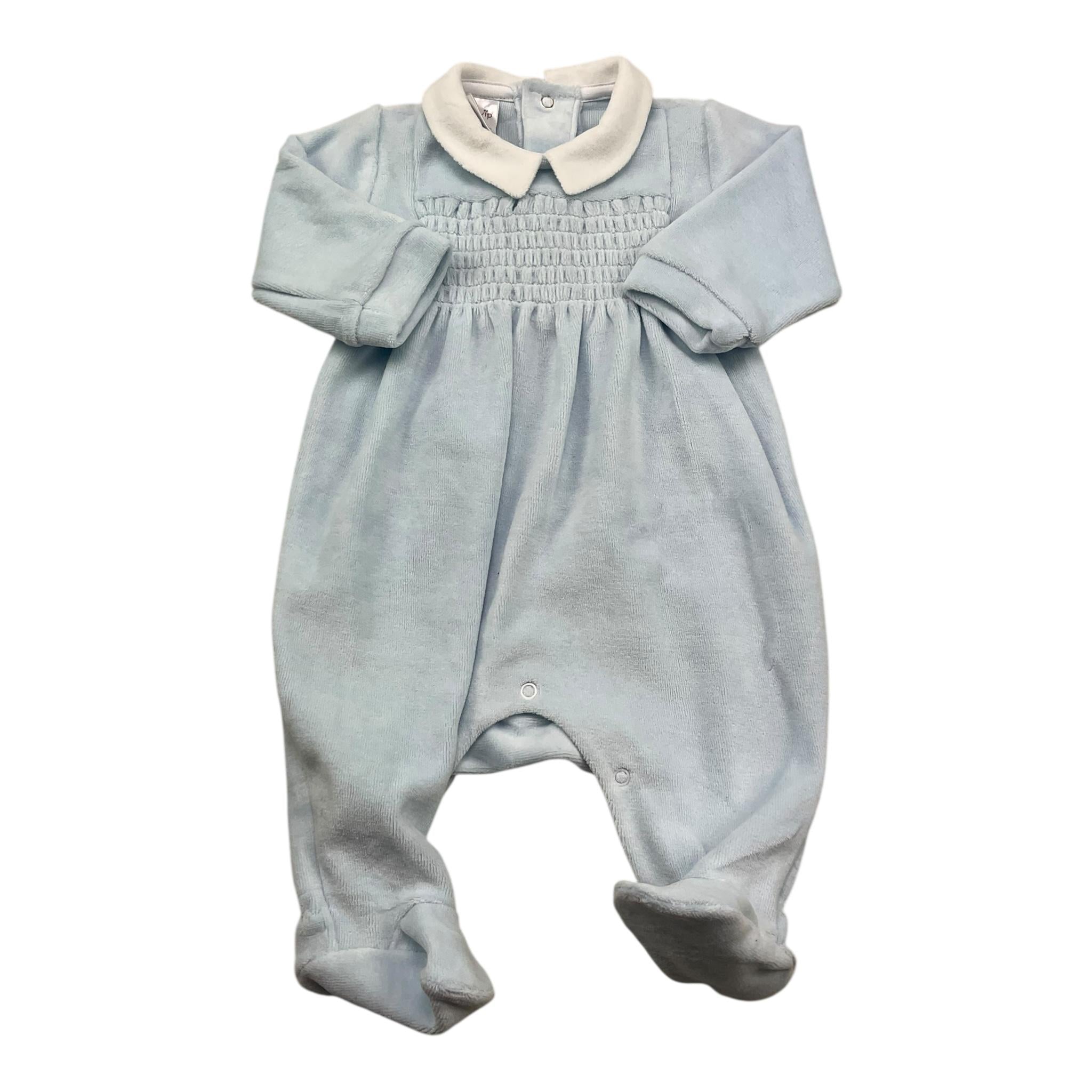 BABY VIP tutina manica lunga tinta unita in ciniglia Azzurro per Neonato T2472 AZZURRO BABY VIP