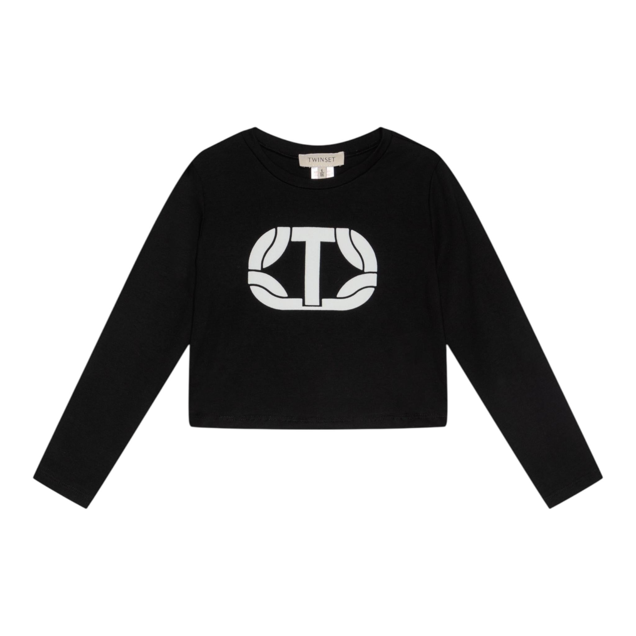 TWINSET shirt girocollo tinta unita con stampa Nero per Bambina 242GJ2032XXXXXX NERO TWINSET