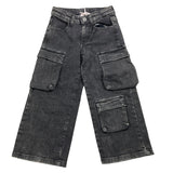 PLEASE jeans tinta unita modello palazzo Nero per Bambina PH13010G66X NERO PLEASE
