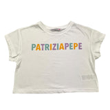 PATRIZIA PEPE t-shirt girocollo tinta unita con stampa in contrasto modello crop Bianco per Bambina 7M0802 BIANCO PATRIZIA PEPE