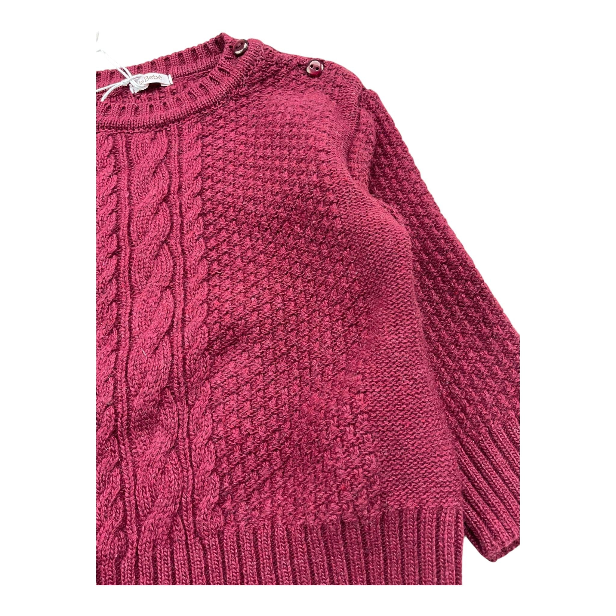 LE BEBE' maglia girocollo tinta unita con trecce Bordeaux per Neonato LBB5142 BORDEAUX LE BEBE'