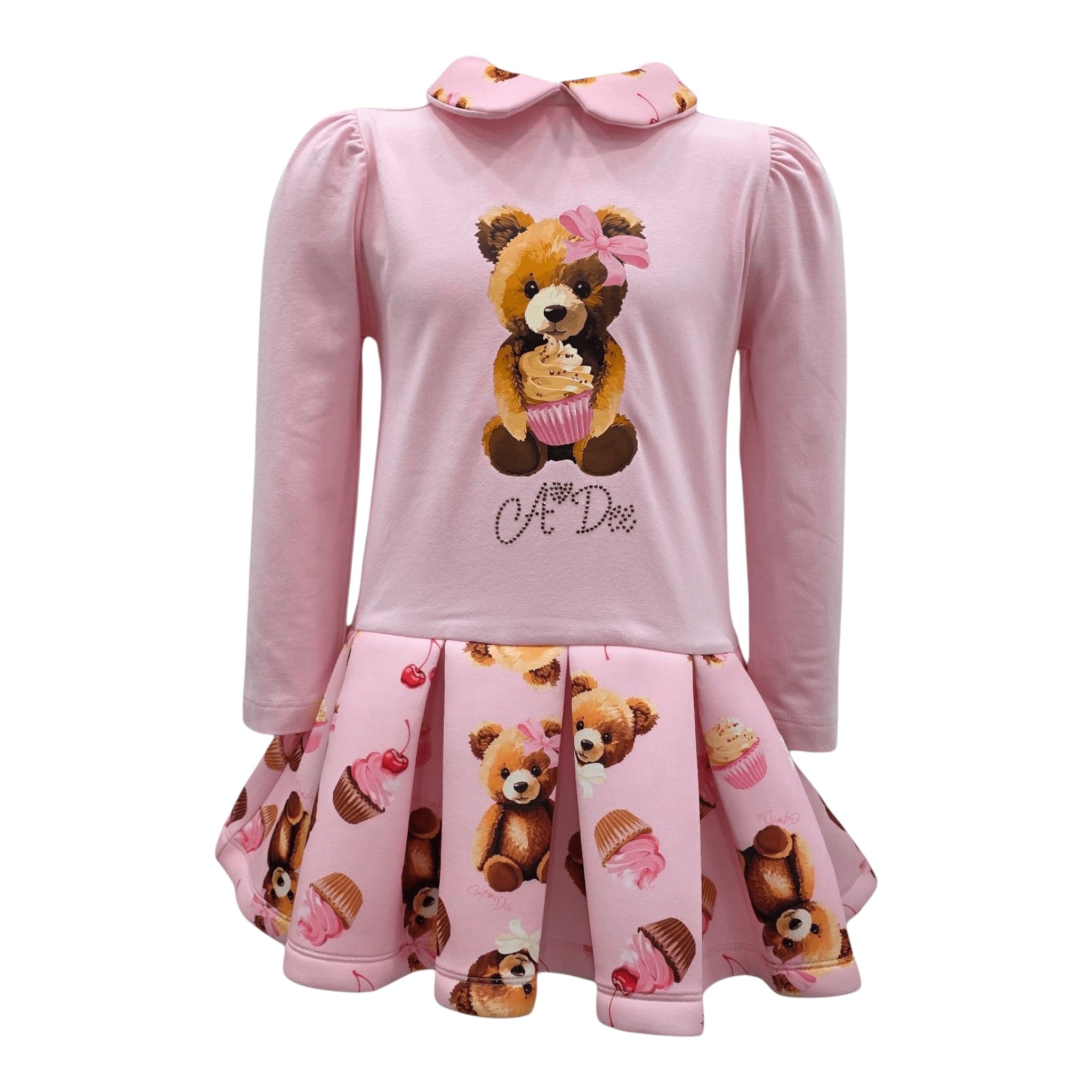 A Dee Abito tinta unita con Orsacchiotti Rosa per Bambina W252709 ROSA  
